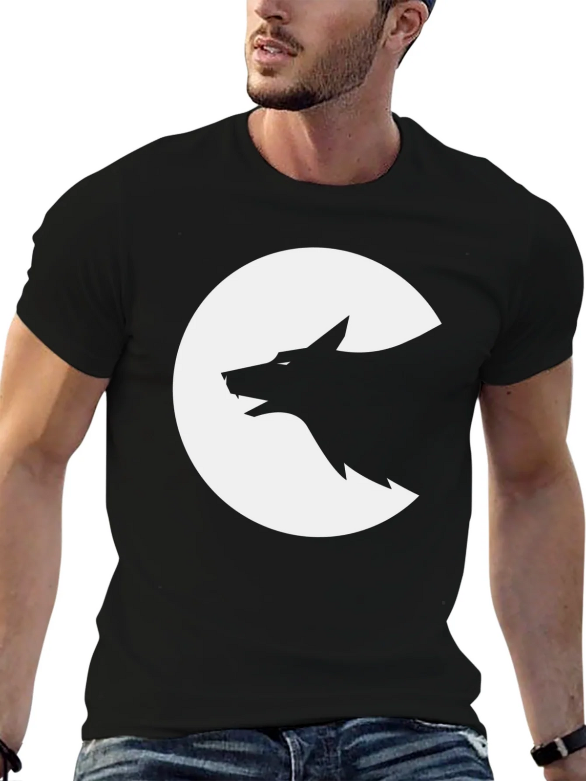 Wolf Silhouette Graphic Tee - Black Cotton T-Shirt product image 1