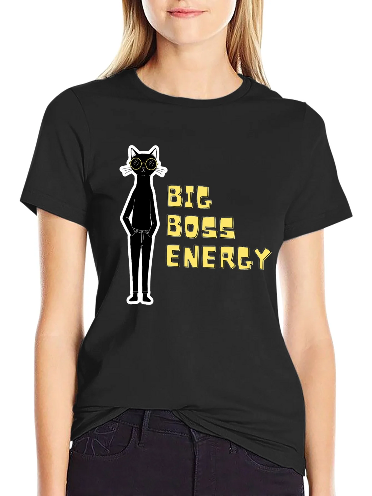 Big Boss Energy Cat Graphic Tee - Black product image 1