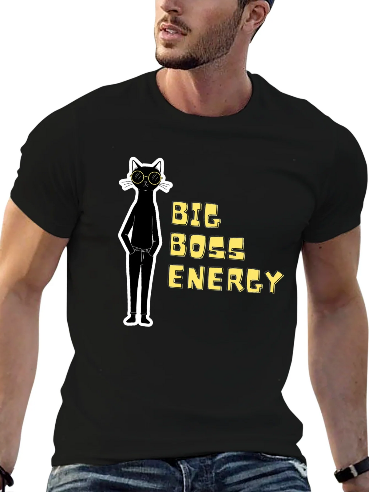 Big Boss Energy Cat Graphic Tee - Black product image 5
