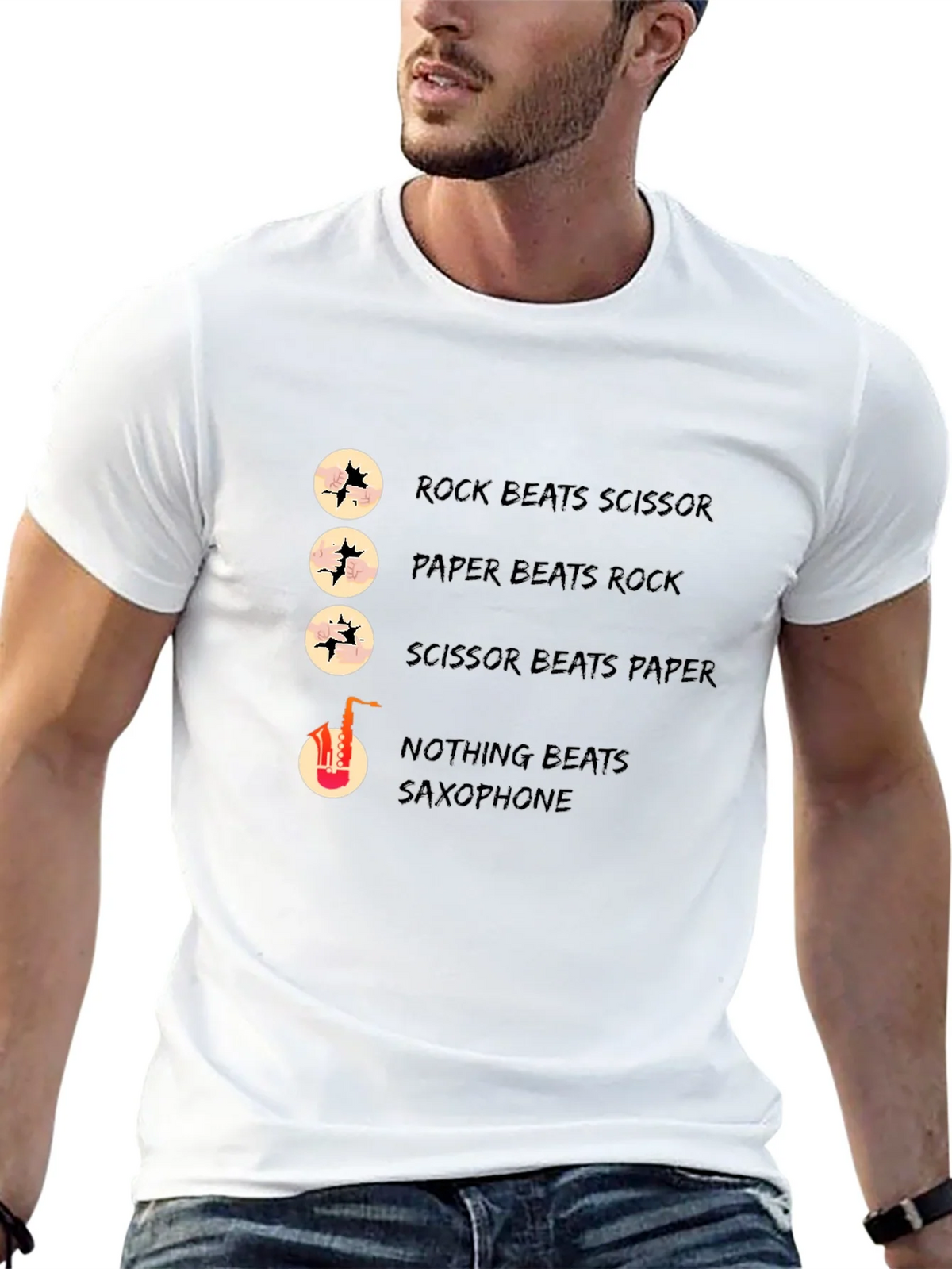Rock Paper Scissors Saxophone Graphic T-Shirt product image 12
