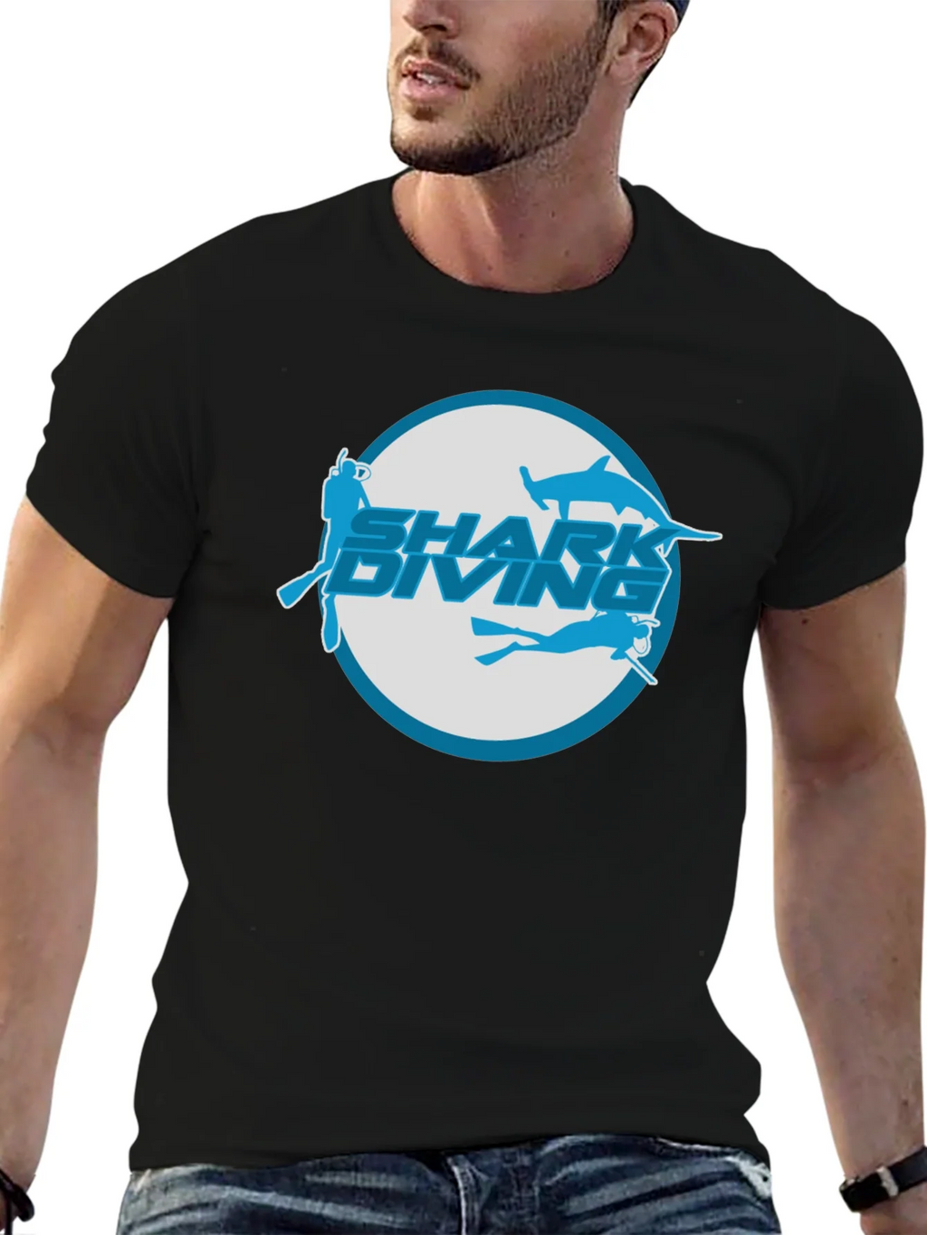Shark Diving T-Shirt - Black Cotton Tee product image 5