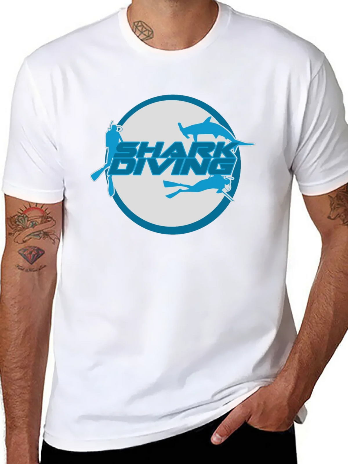 Shark Diving T-Shirt - Black Cotton Tee product image 6