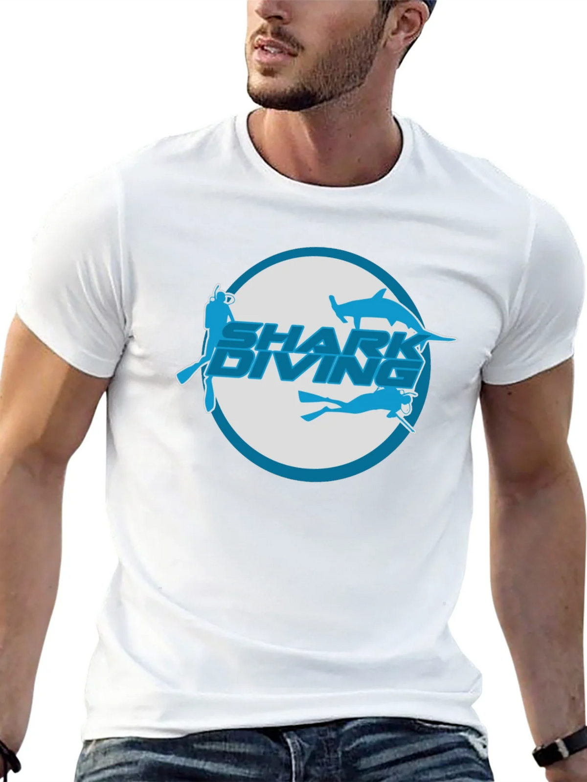Shark Diving T-Shirt - Black Cotton Tee product image 11