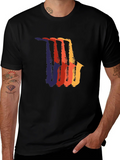 Retro Saxophone Graphic Tee - Black Cotton T-Shirt product image 1
