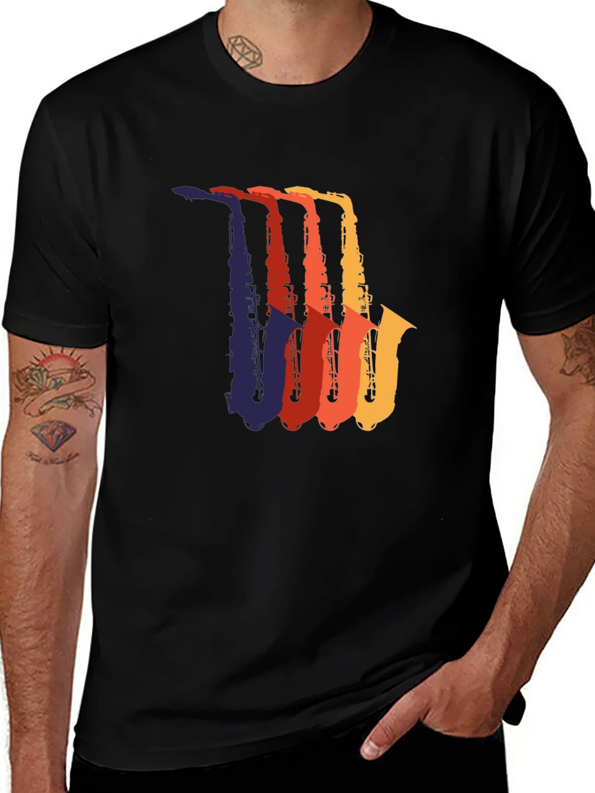 Retro Saxophone Graphic Tee - Black Cotton T-Shirt product image 1