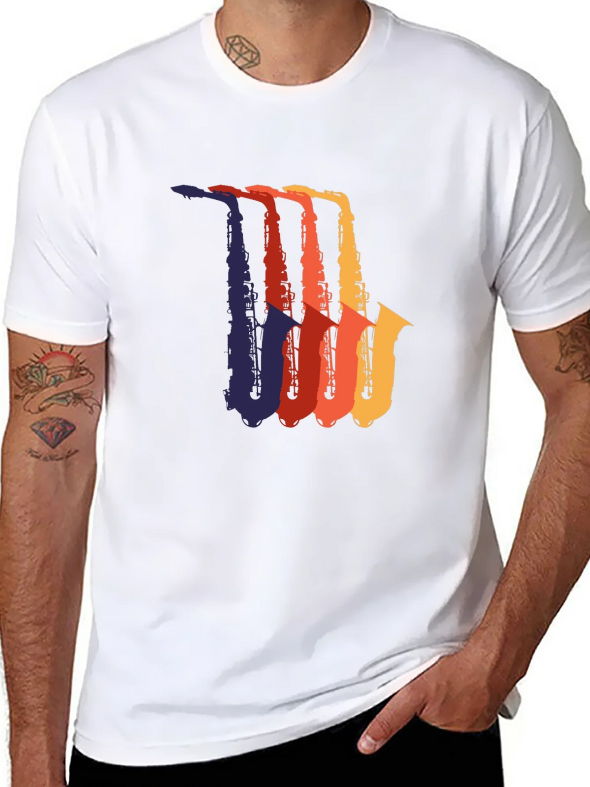 Retro Saxophone Graphic Tee - Black Cotton T-Shirt product image 4