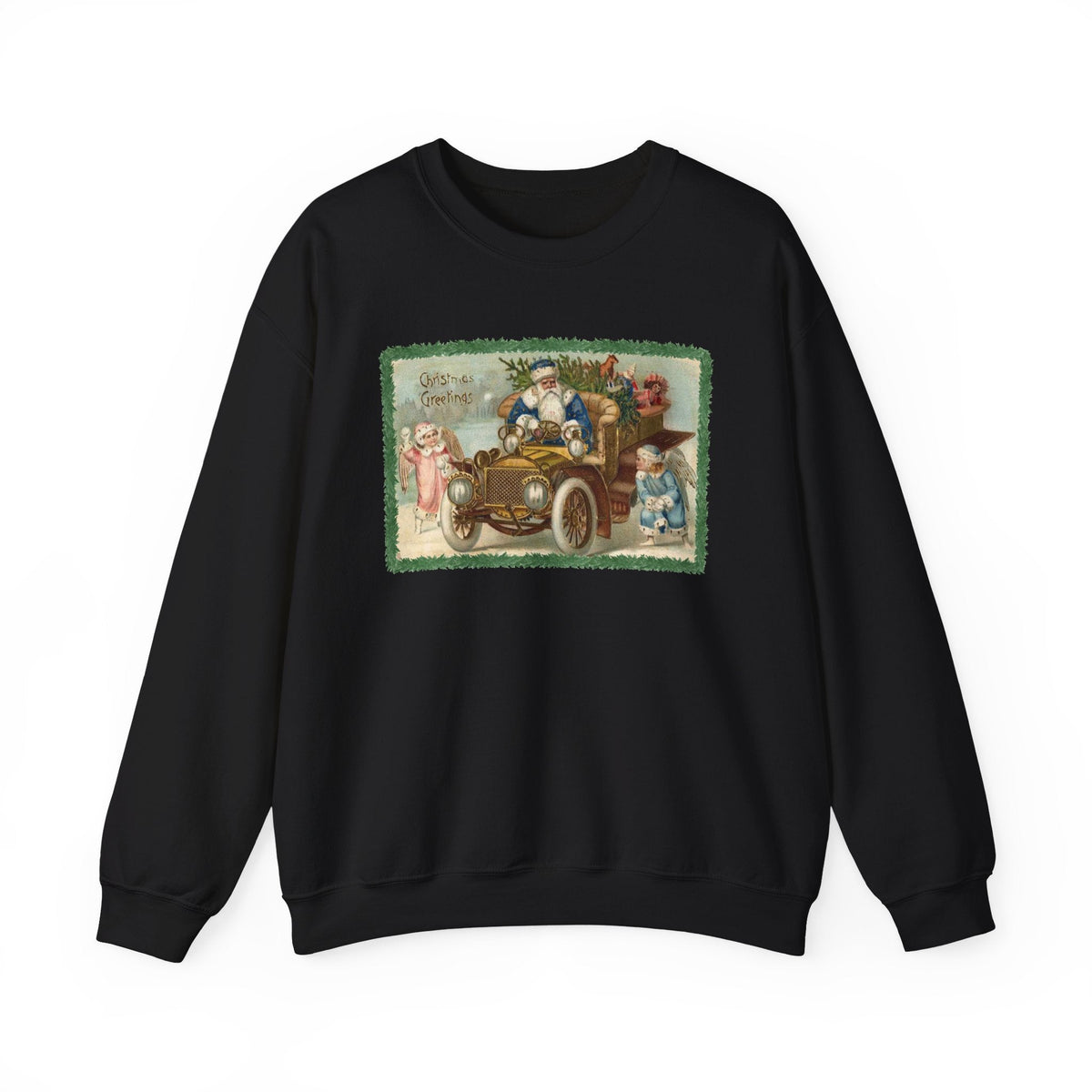 Snowball Fighting Angels with Santa 1900s Vintage Graphic product image 2