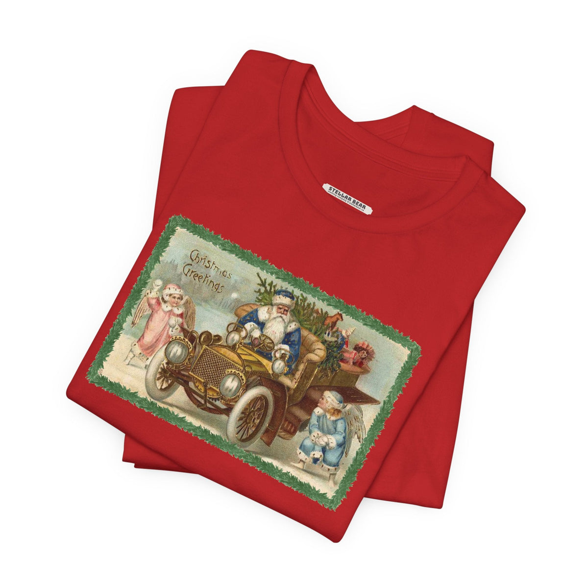 Snowball Fighting Angels with Santa 1900s Vintage Graphic product image 1