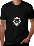 Black T-Shirt with White Floral Graphic product image 1