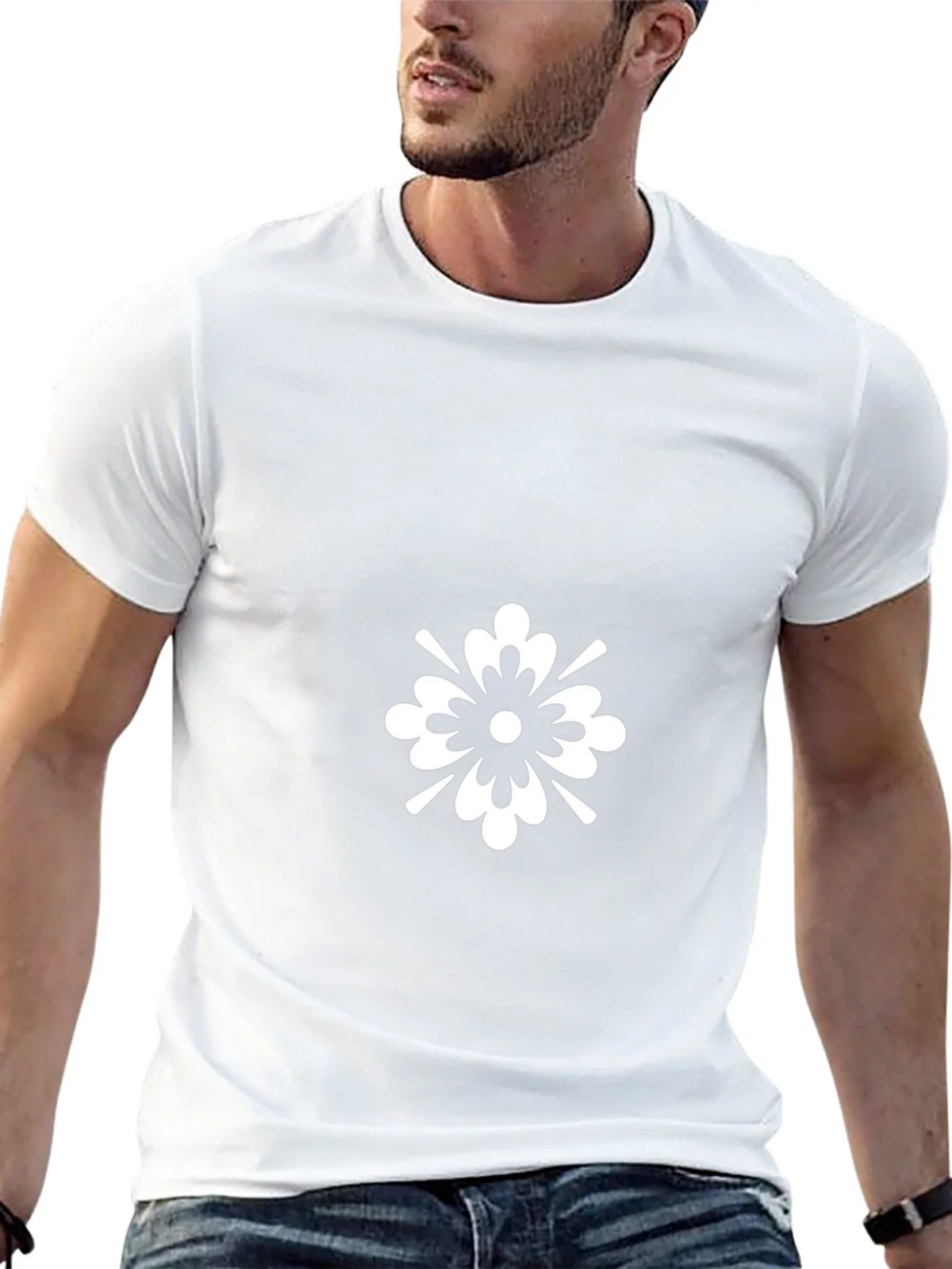 Black T-Shirt with White Floral Graphic product image 12