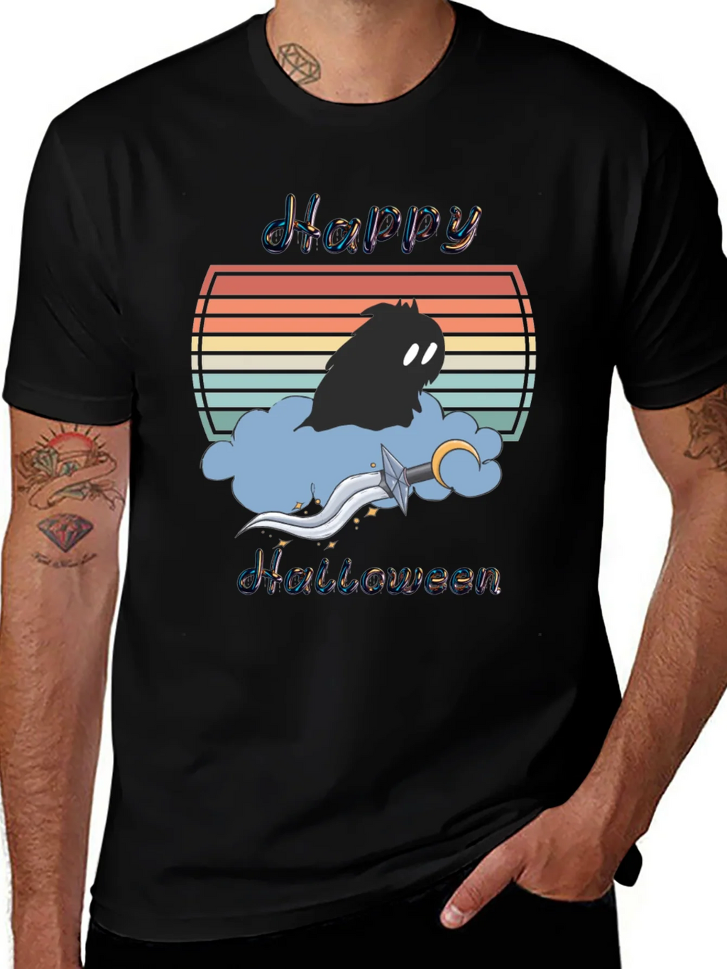 Happy Halloween T-Shirt - Retro Sunset Design product image 1