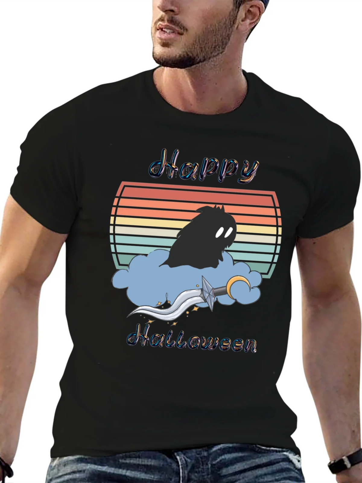 Happy Halloween T-Shirt - Retro Sunset Design product image 6