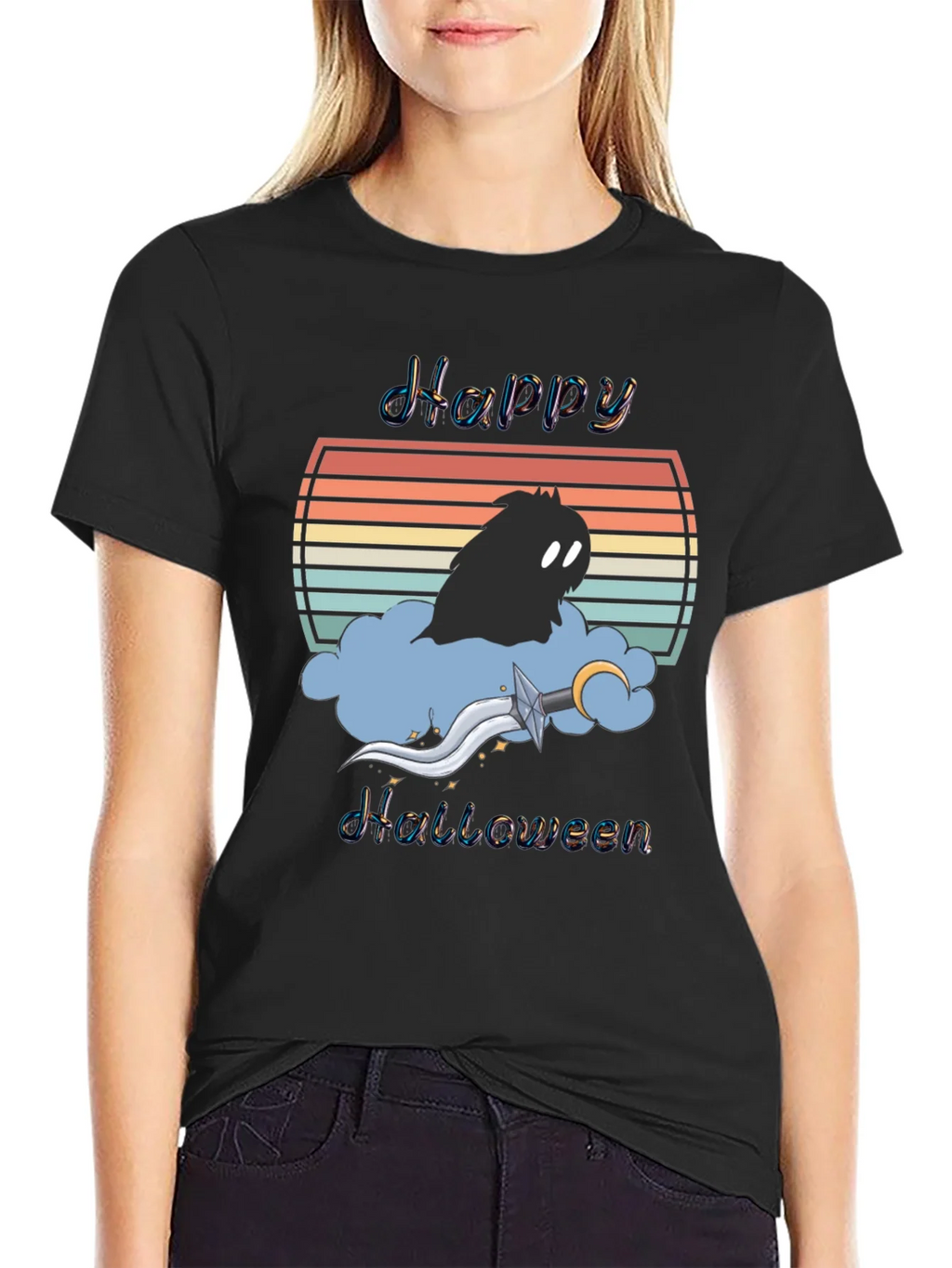 Happy Halloween T-Shirt - Retro Sunset Design product image 2