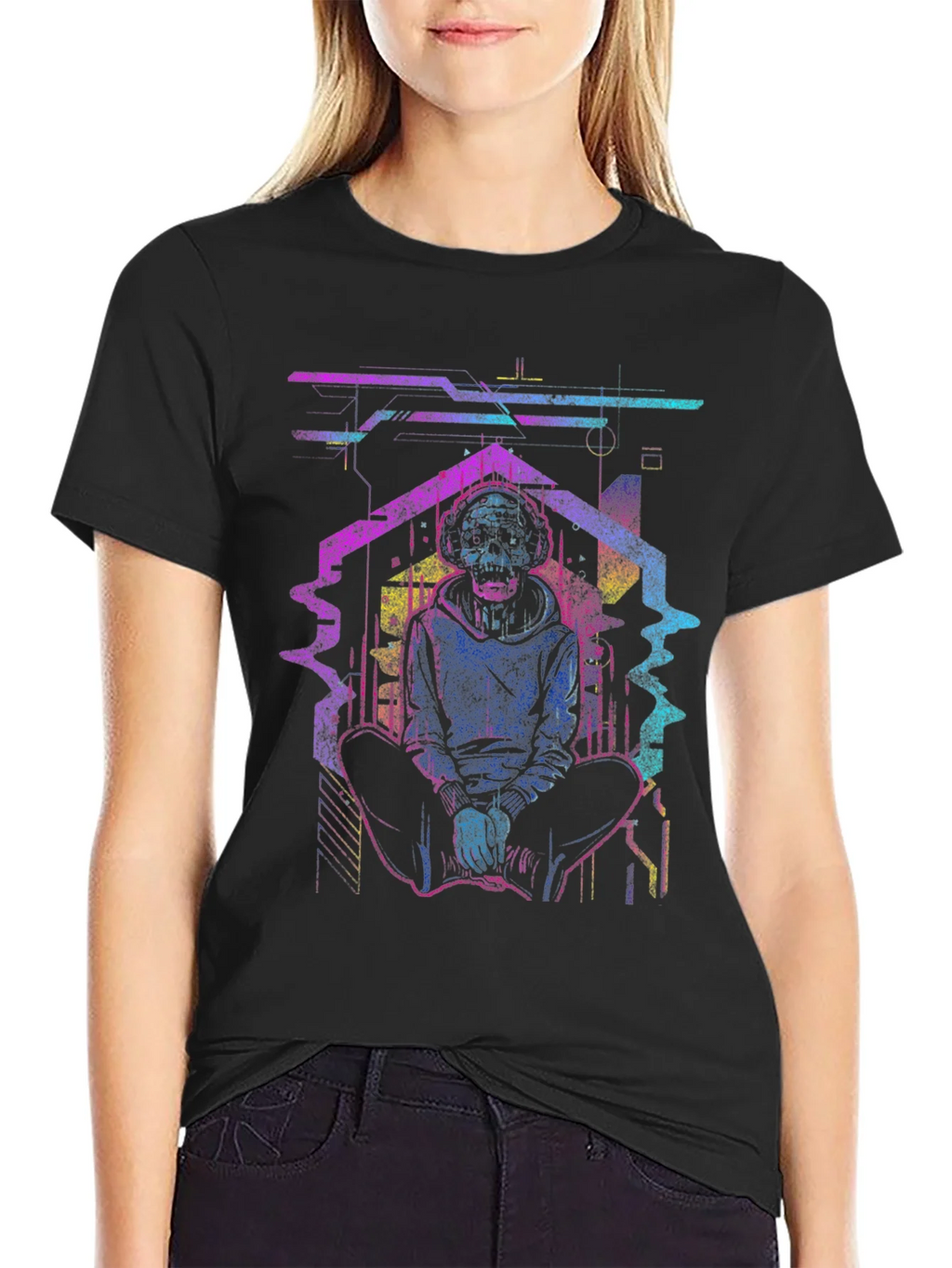 Cyberpunk Skull Graphic Tee - Black product image 1