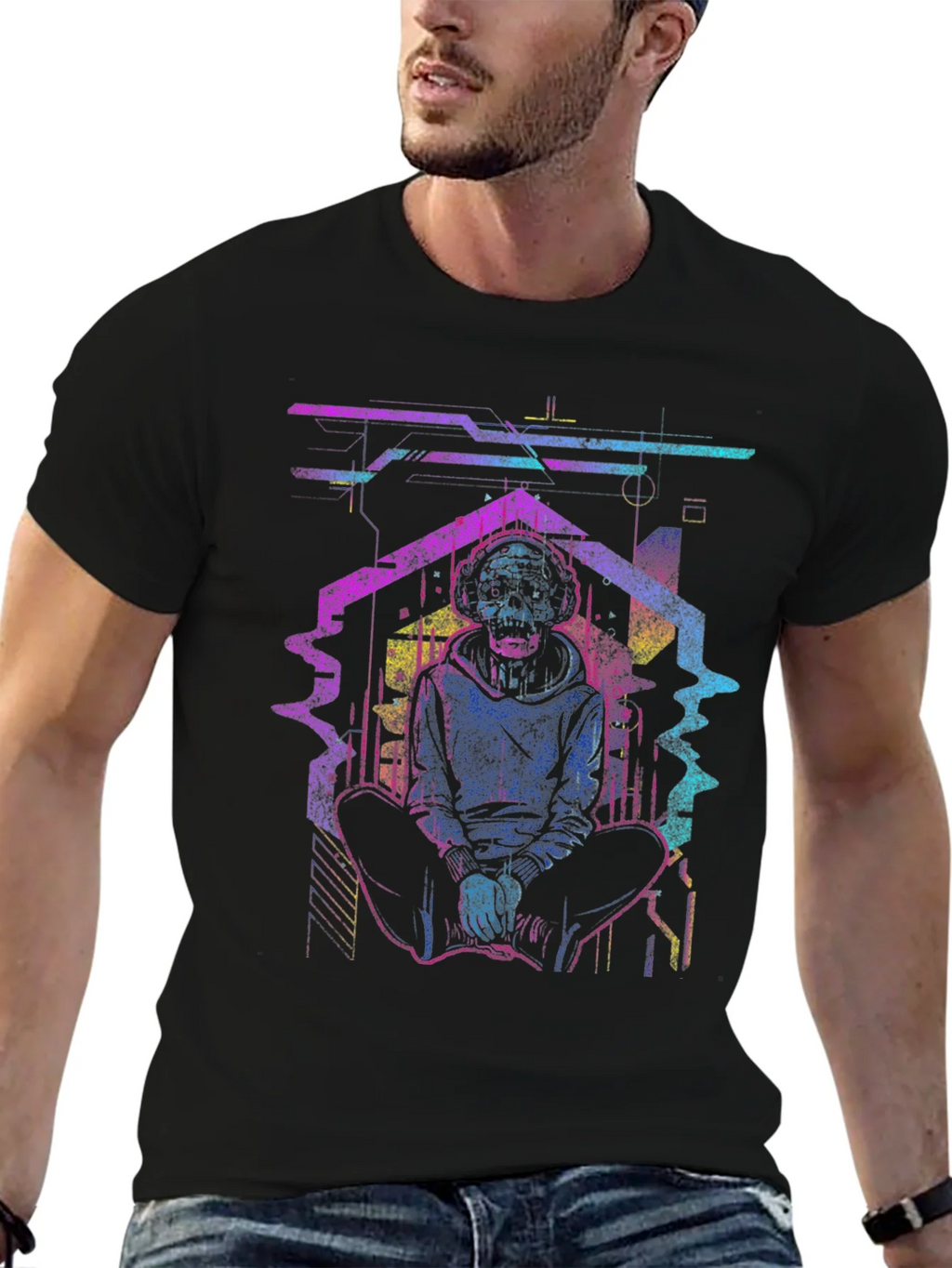 Cyberpunk Skull Graphic Tee - Black product image 3