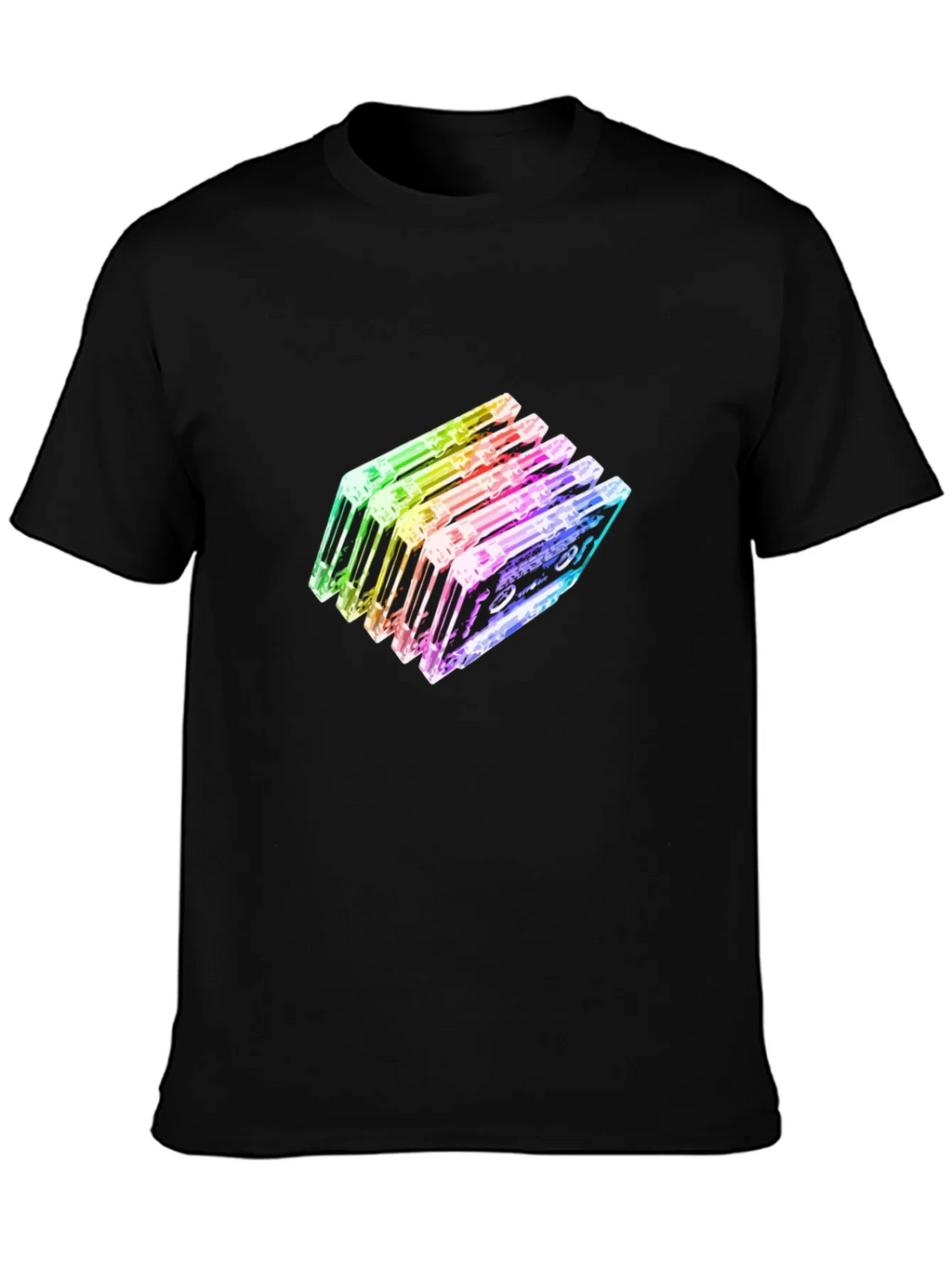 Rainbow Cassette Tapes Graphic Black T-Shirt product image 3