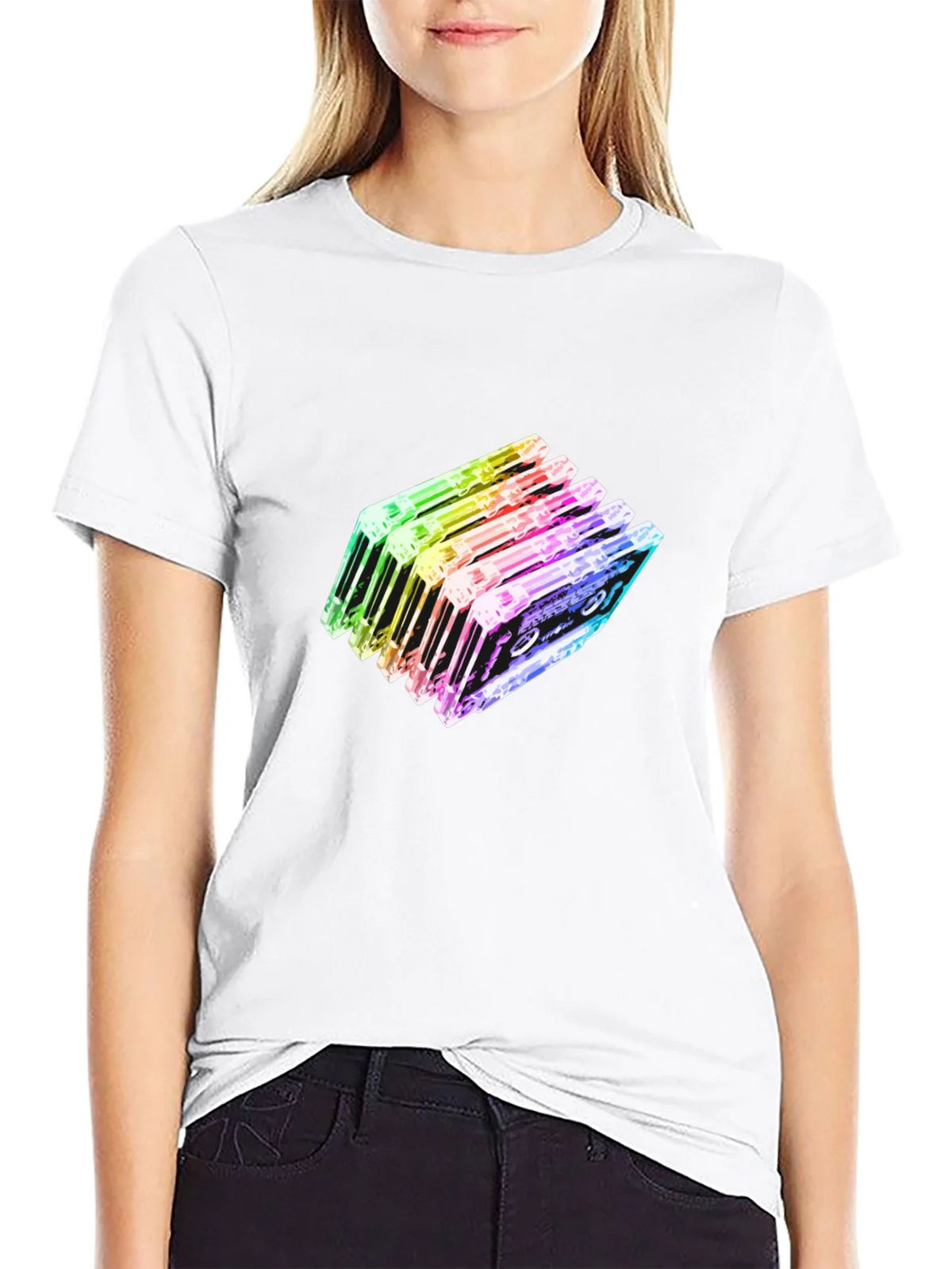 Rainbow Cassette Tapes Graphic Black T-Shirt product image 8