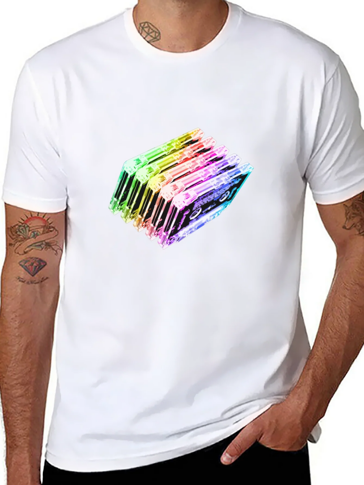 Rainbow Cassette Tapes Graphic Black T-Shirt product image 7