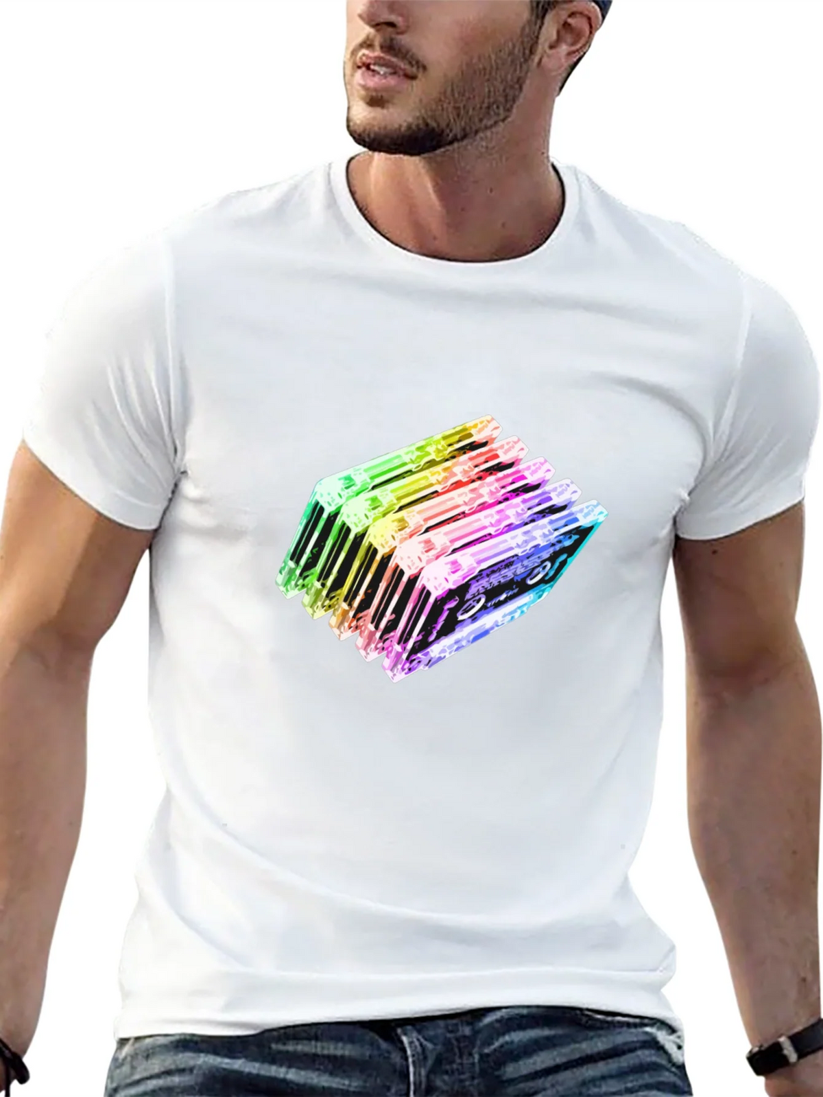 Rainbow Cassette Tapes Graphic Black T-Shirt product image 12