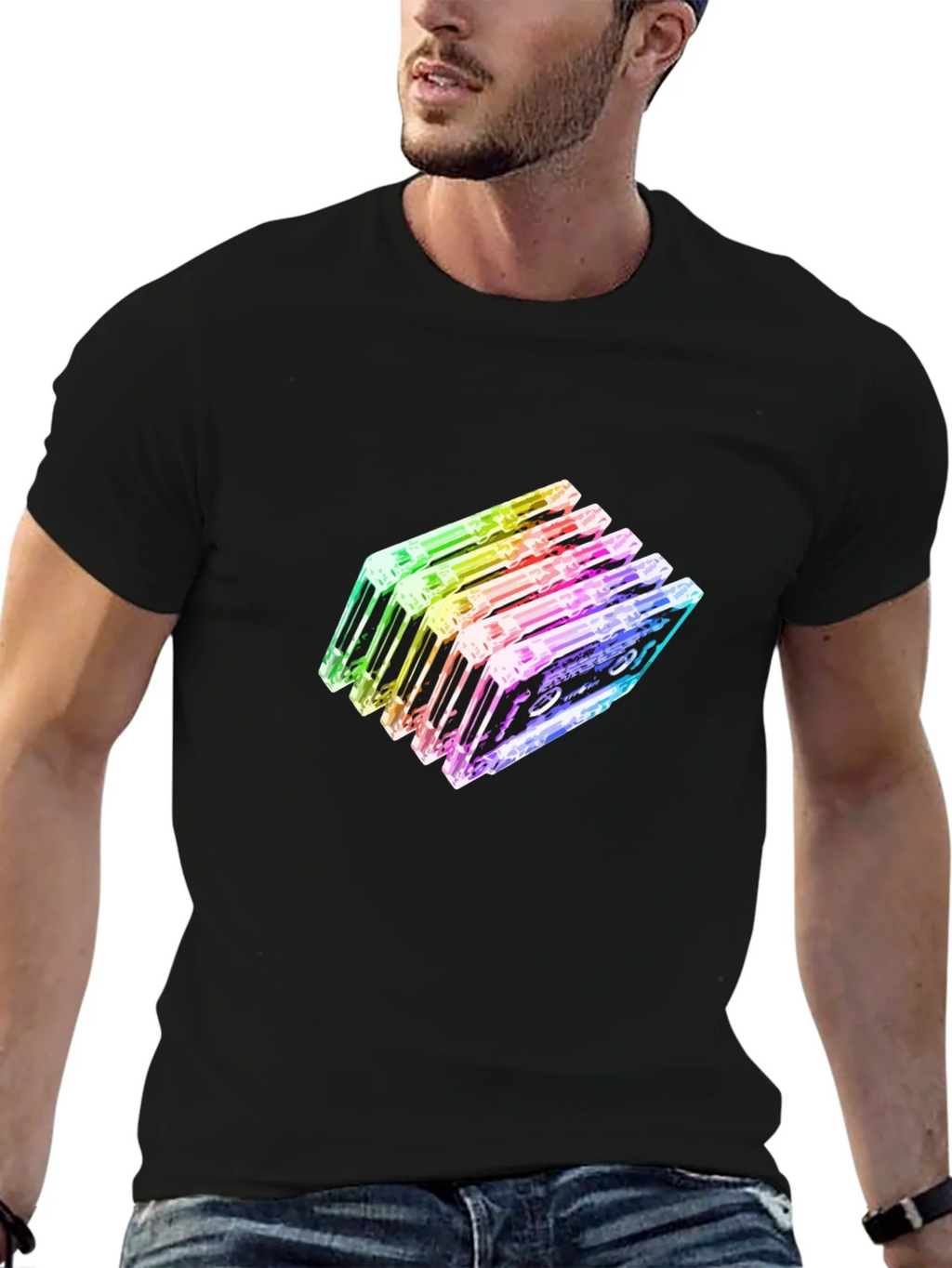 Rainbow Cassette Tapes Graphic Black T-Shirt product image 6