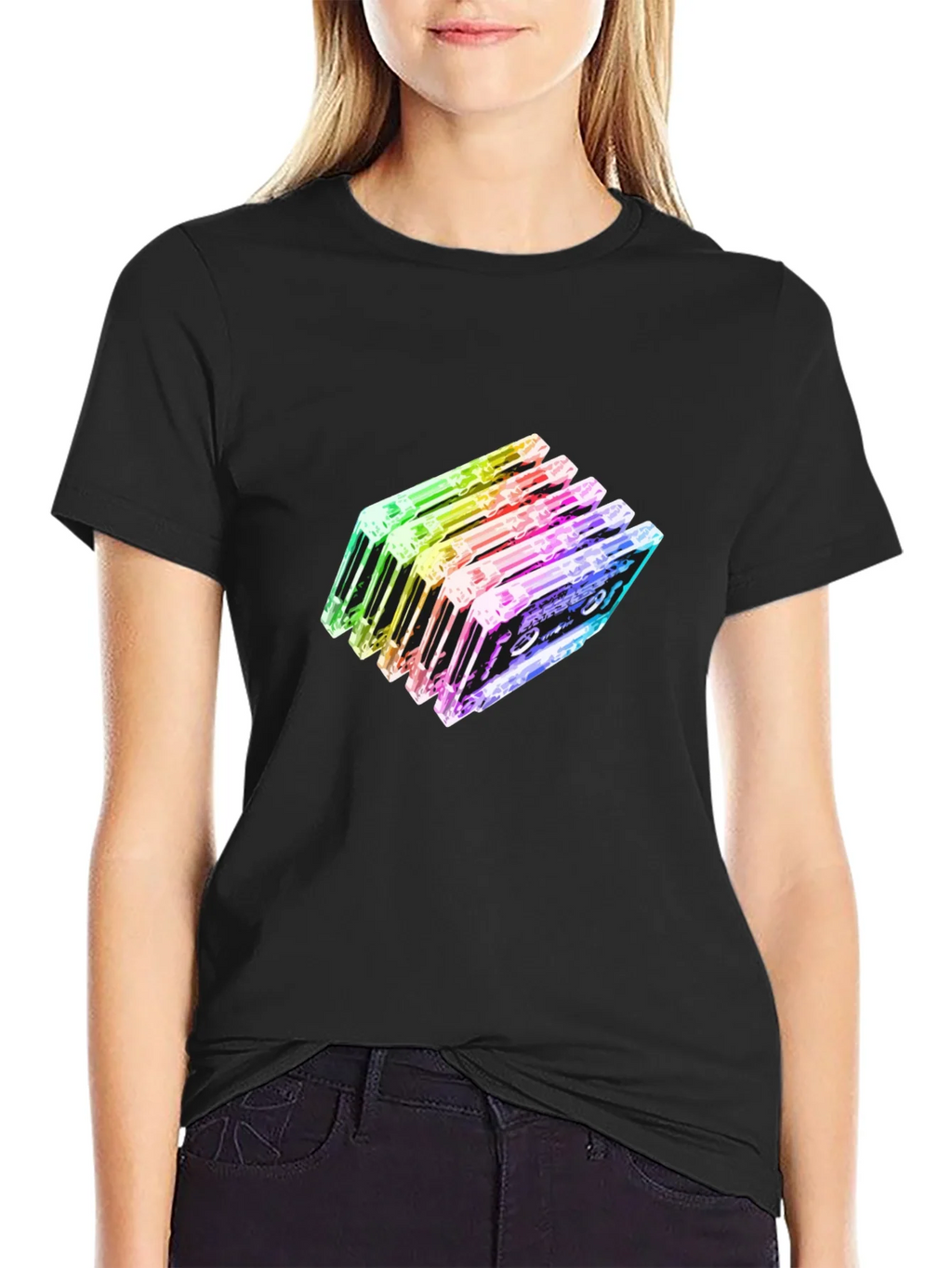 Rainbow Cassette Tapes Graphic Black T-Shirt product image 2