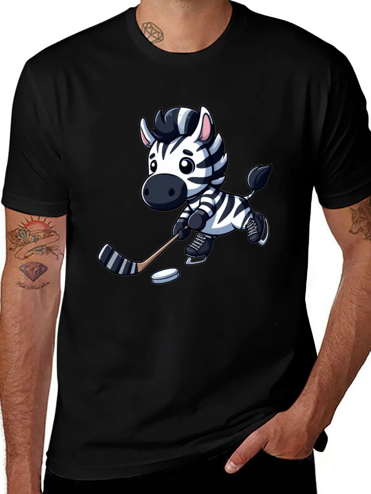 Zebra Hockey Player T-Shirt - Cool Cartoon Design product image 1