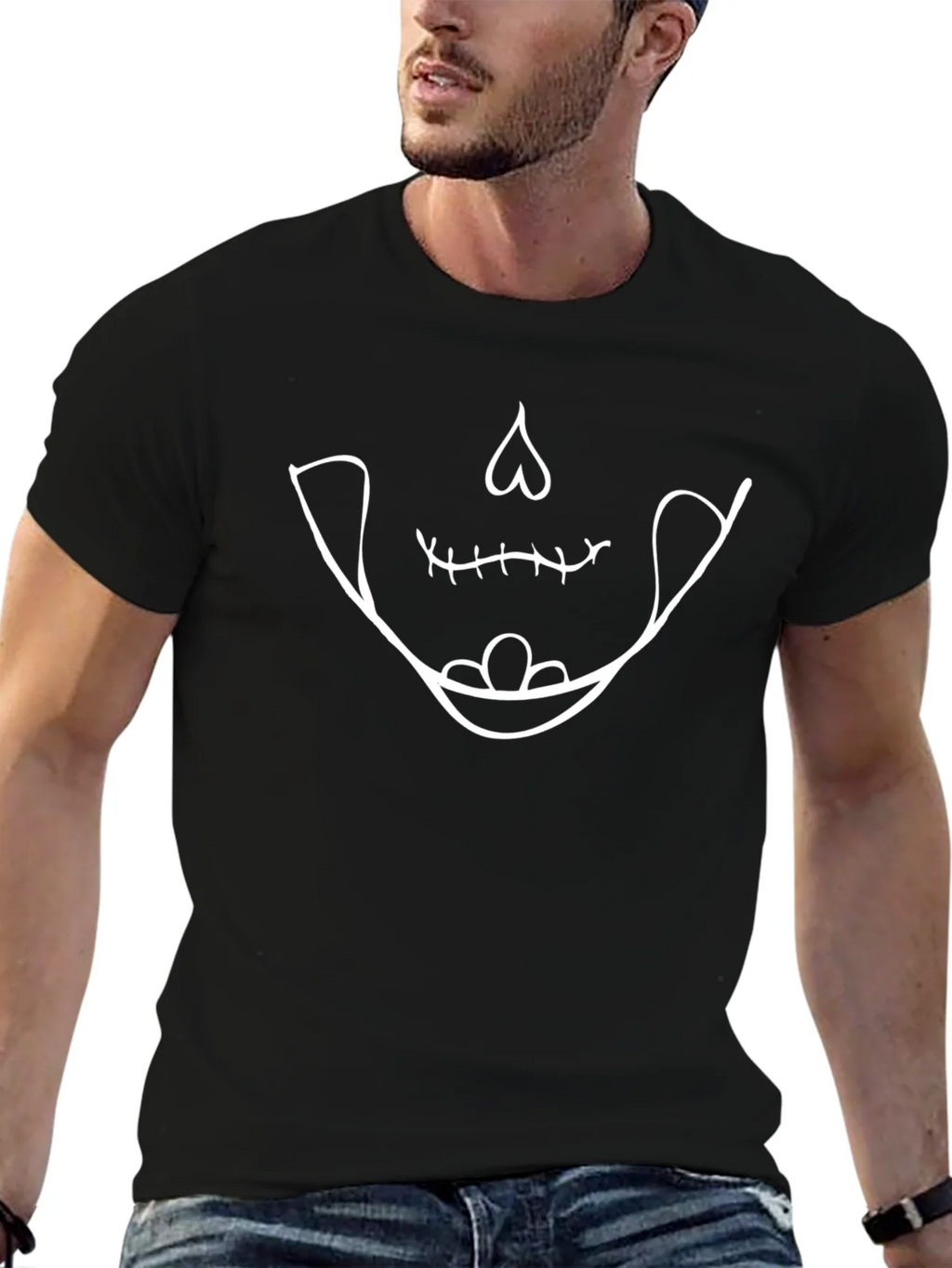 Skull Smile Graphic Tee - Black Cotton Casual product image 6