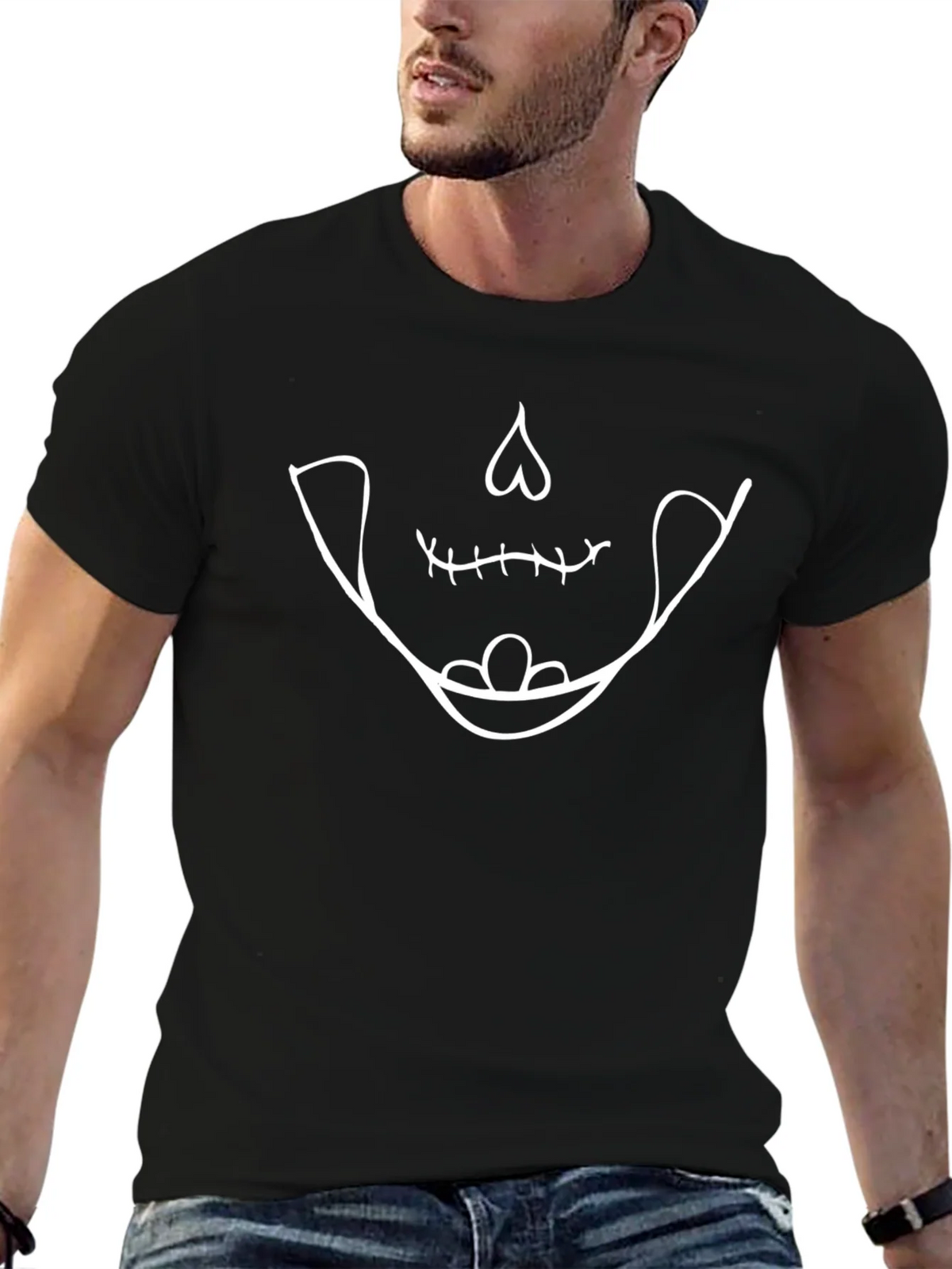 Skull Smile Graphic Tee - Black Cotton Casual product image 6