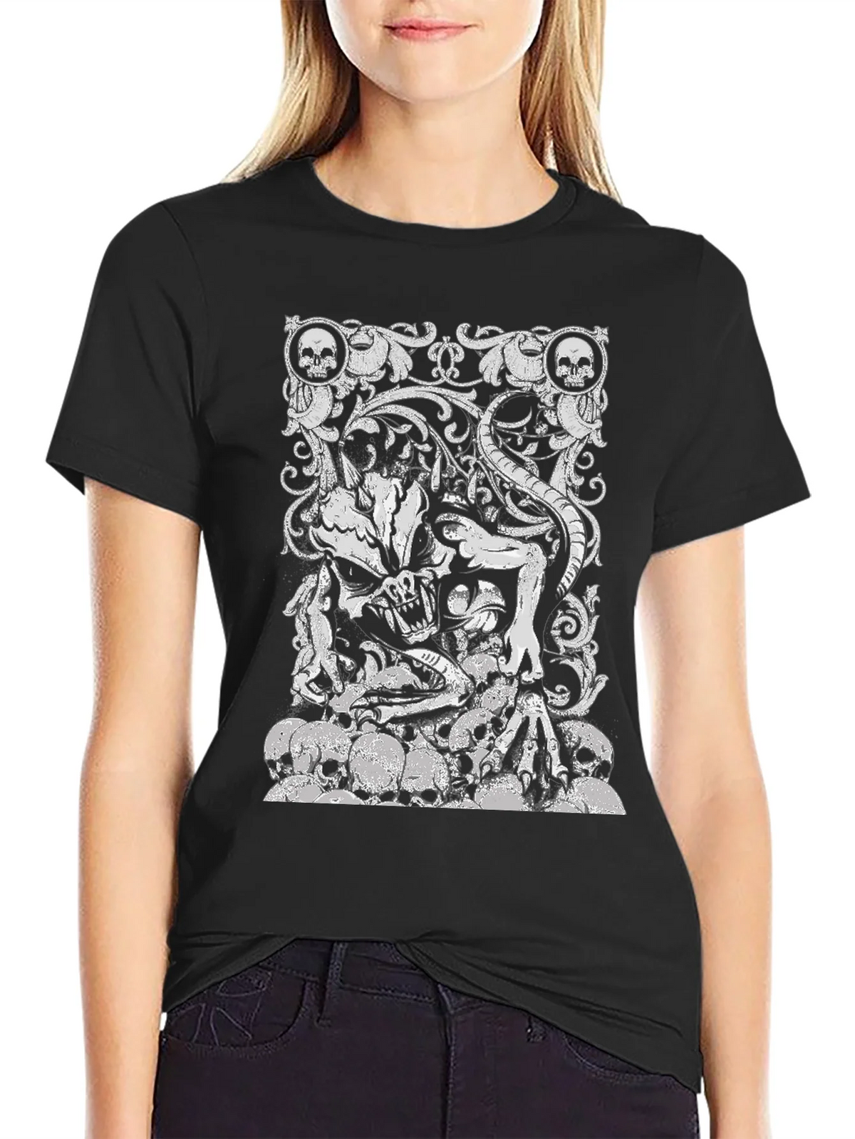 Skull Demon Graphic Black T-Shirt product image 2