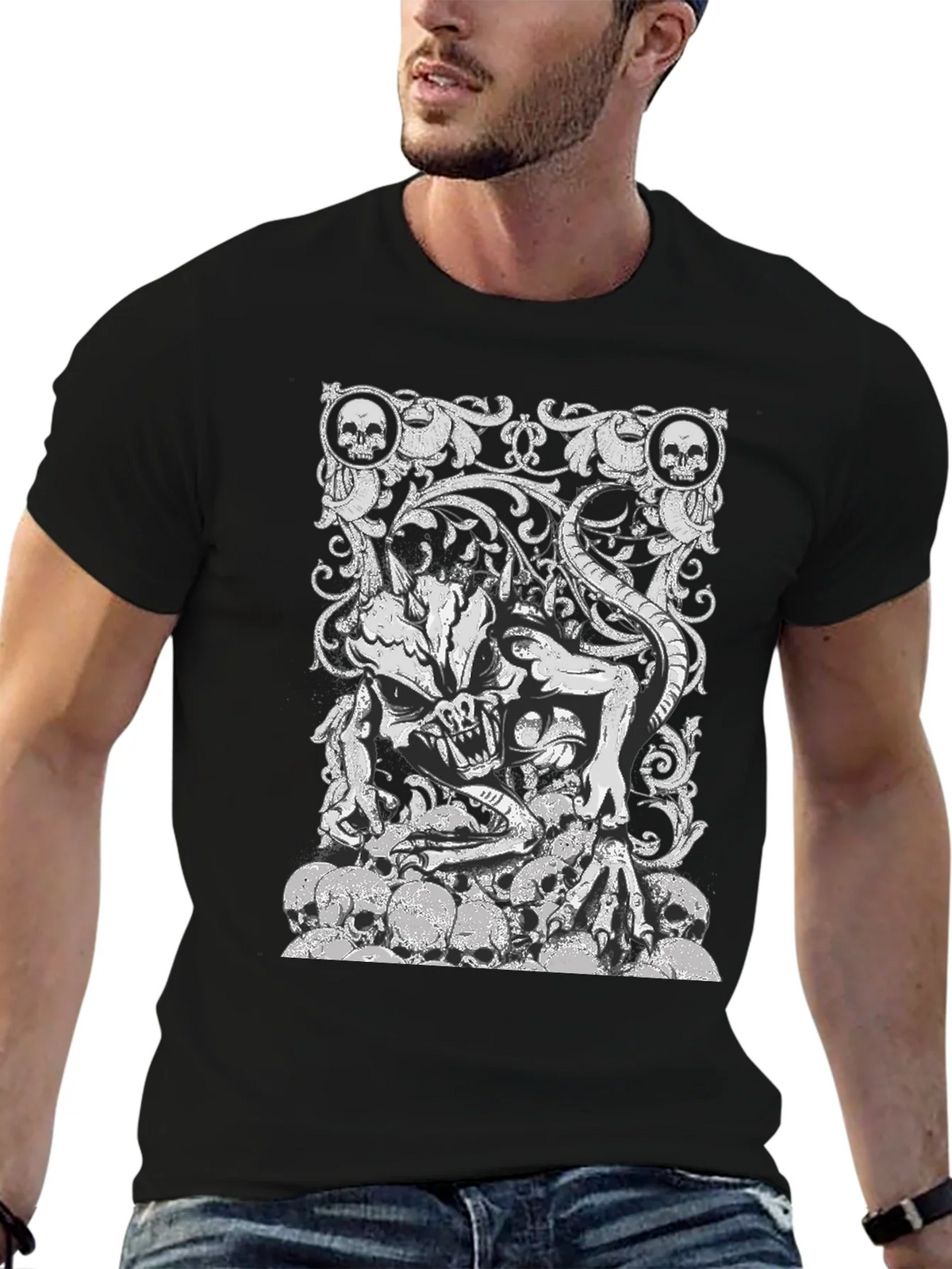 Skull Demon Graphic Black T-Shirt product image 6