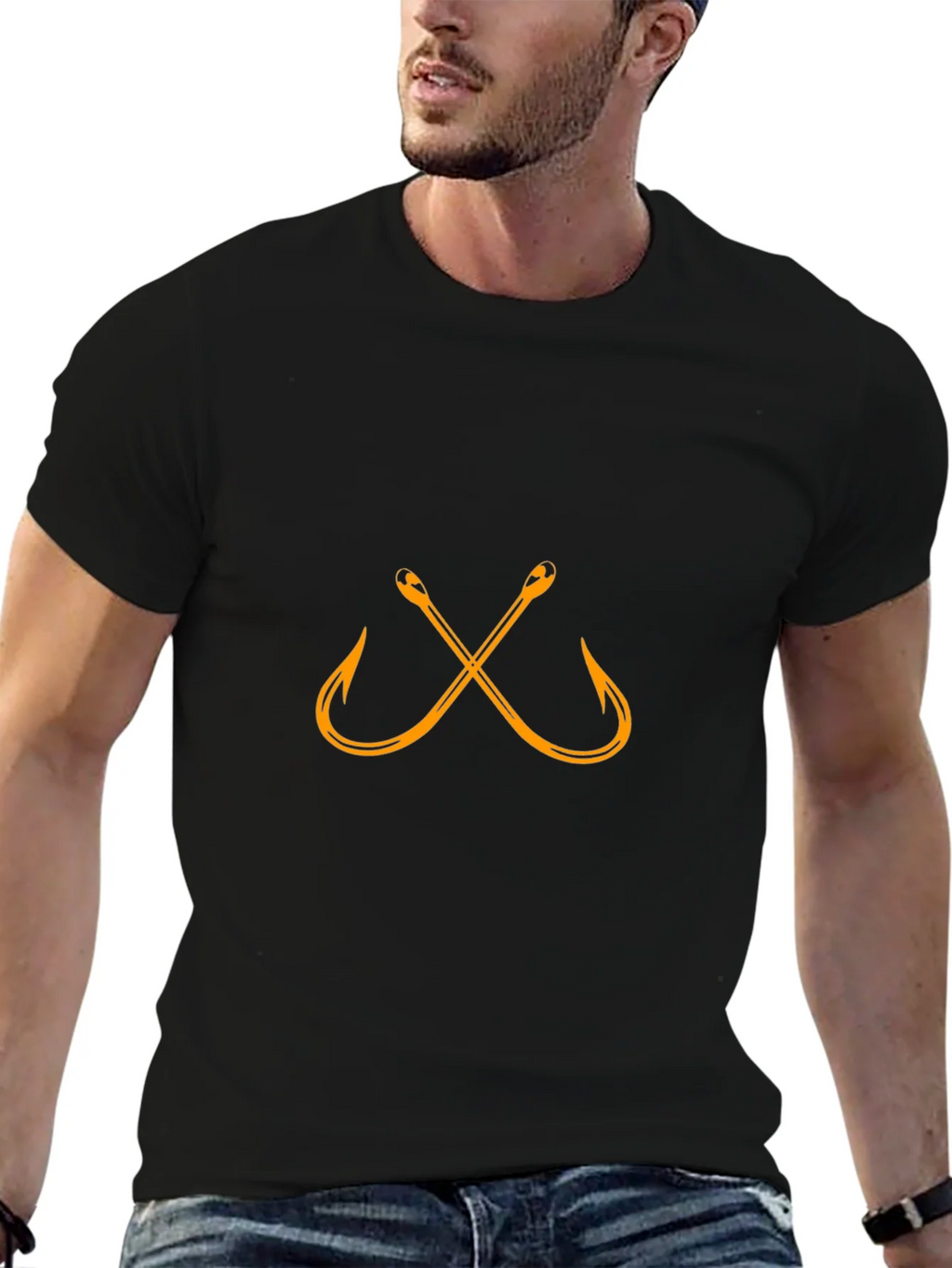 Fishing Hook Graphic T-Shirt - Black Cotton Tee product image 6