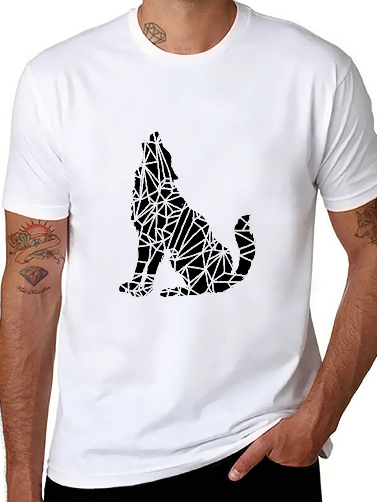 Geometric Wolf Graphic Print Black T-Shirt product image 5