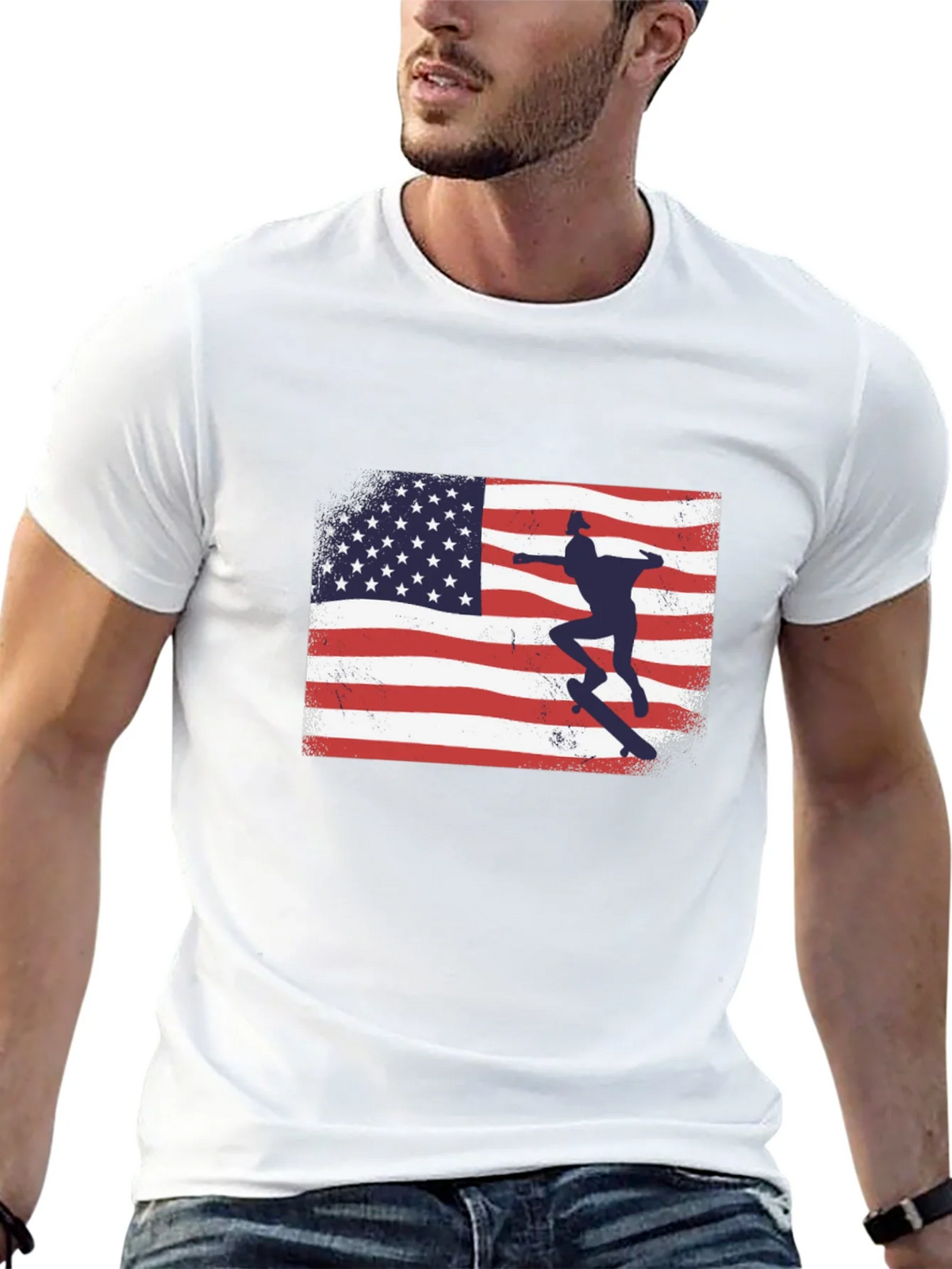 American Flag Skateboarder Graphic T-Shirt product image 4