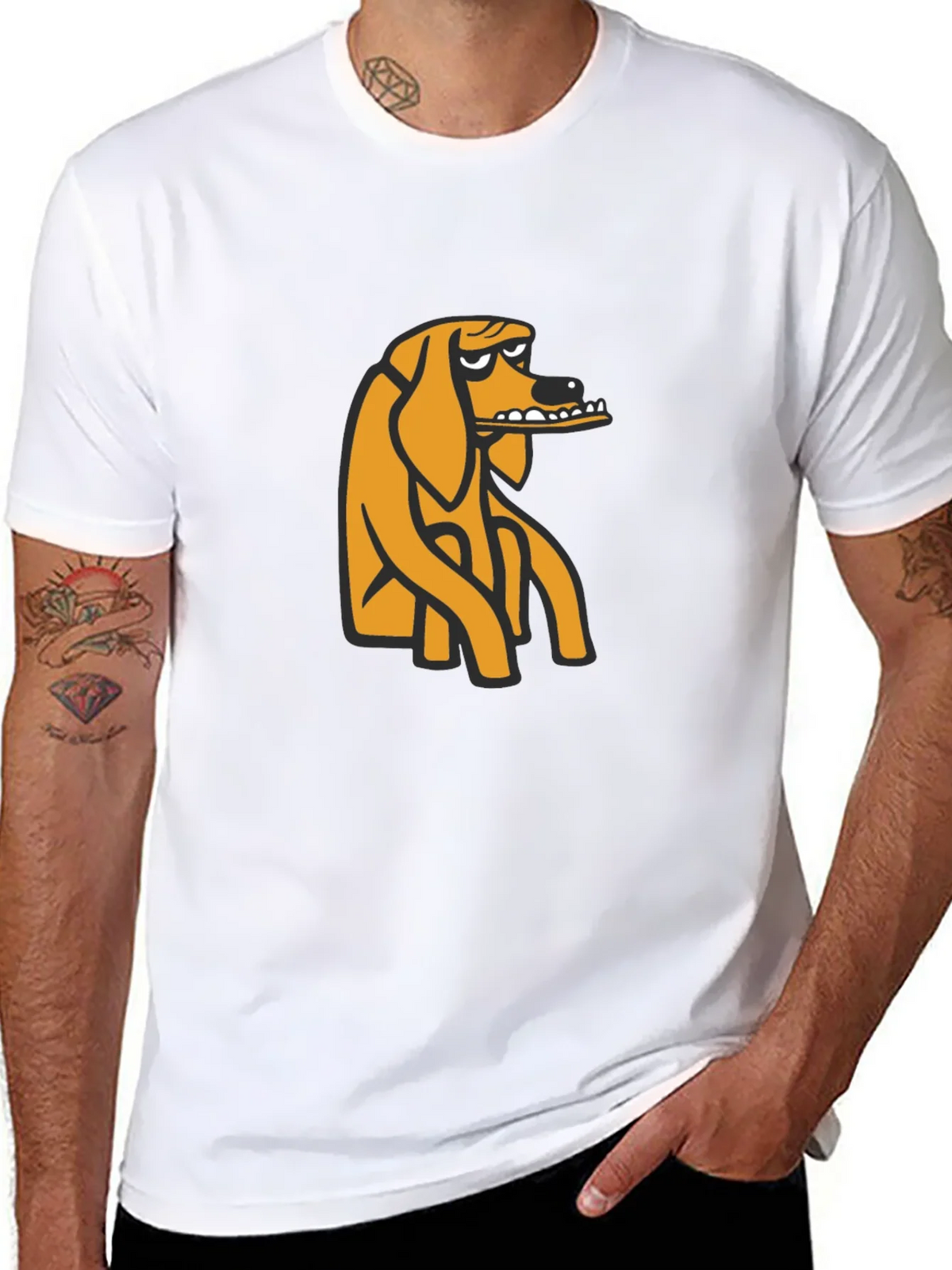 Black T-Shirt with Cartoon Dog Graphic product image 7