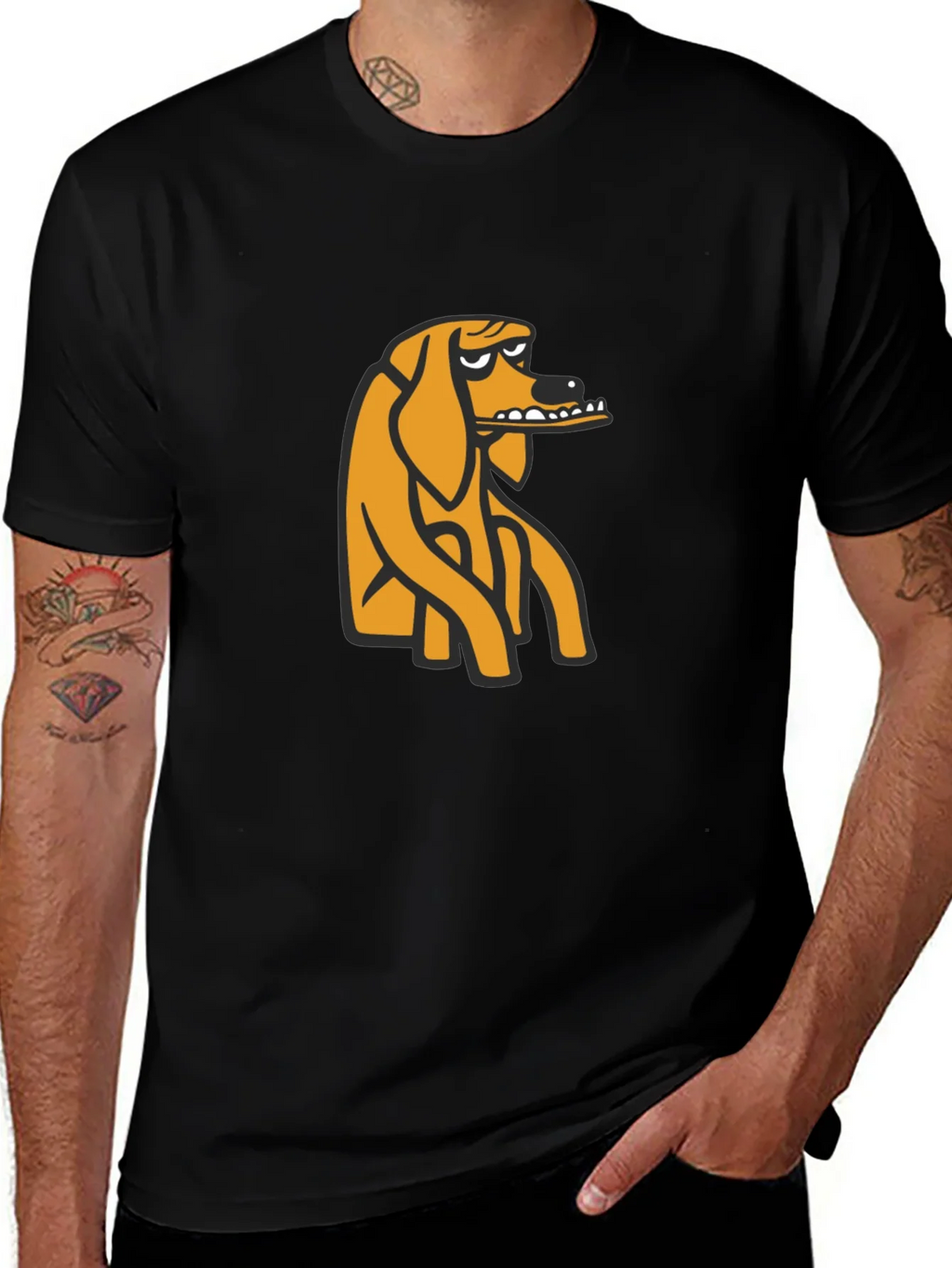 Black T-Shirt with Cartoon Dog Graphic product image 1