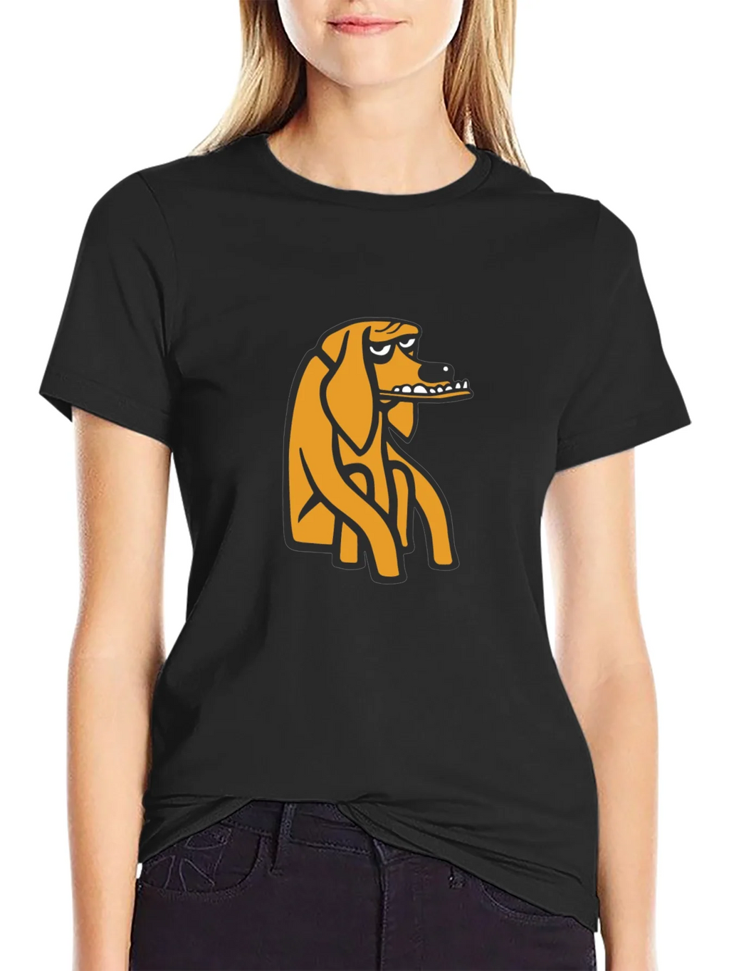 Black T-Shirt with Cartoon Dog Graphic product image 2