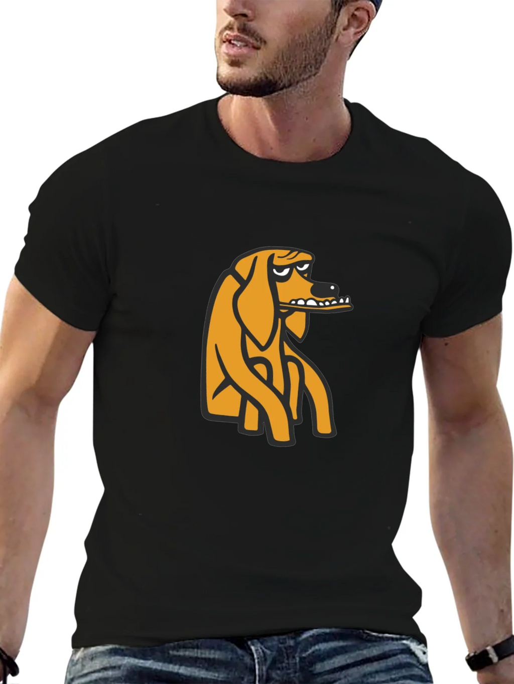 Black T-Shirt with Cartoon Dog Graphic product image 6
