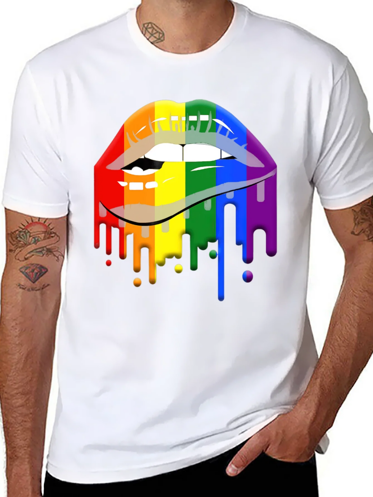Pride Lips Graphic Tee - Rainbow Drip Design product image 7