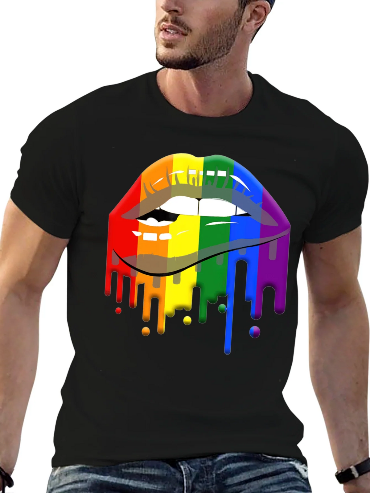 Pride Lips Graphic Tee - Rainbow Drip Design product image 6