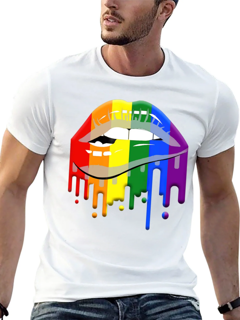 Pride Lips Graphic Tee - Rainbow Drip Design product image 10