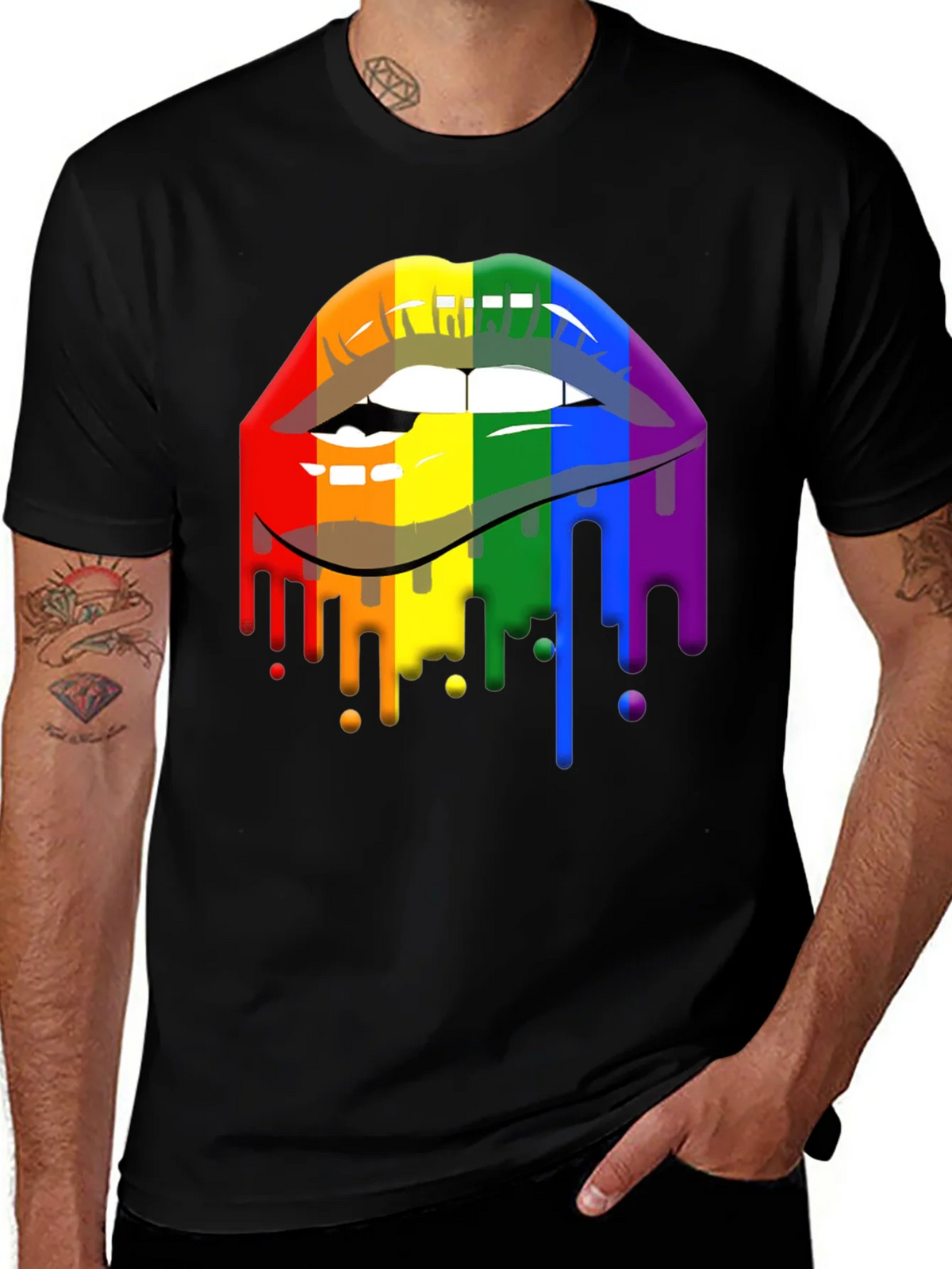 Pride Lips Graphic Tee - Rainbow Drip Design product image 1