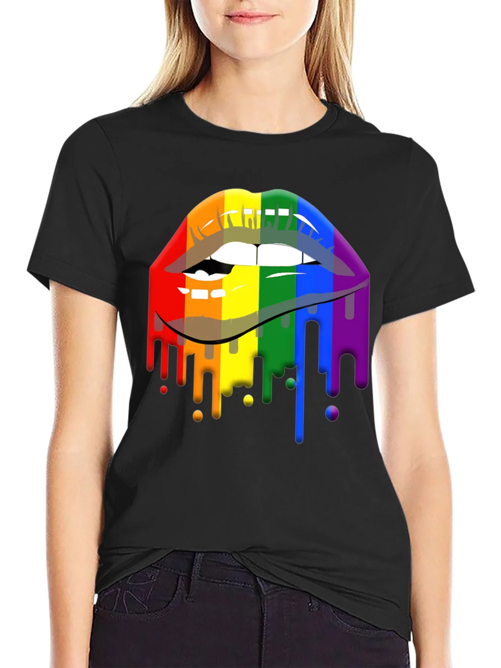 Pride Lips Graphic Tee - Rainbow Drip Design product image 2