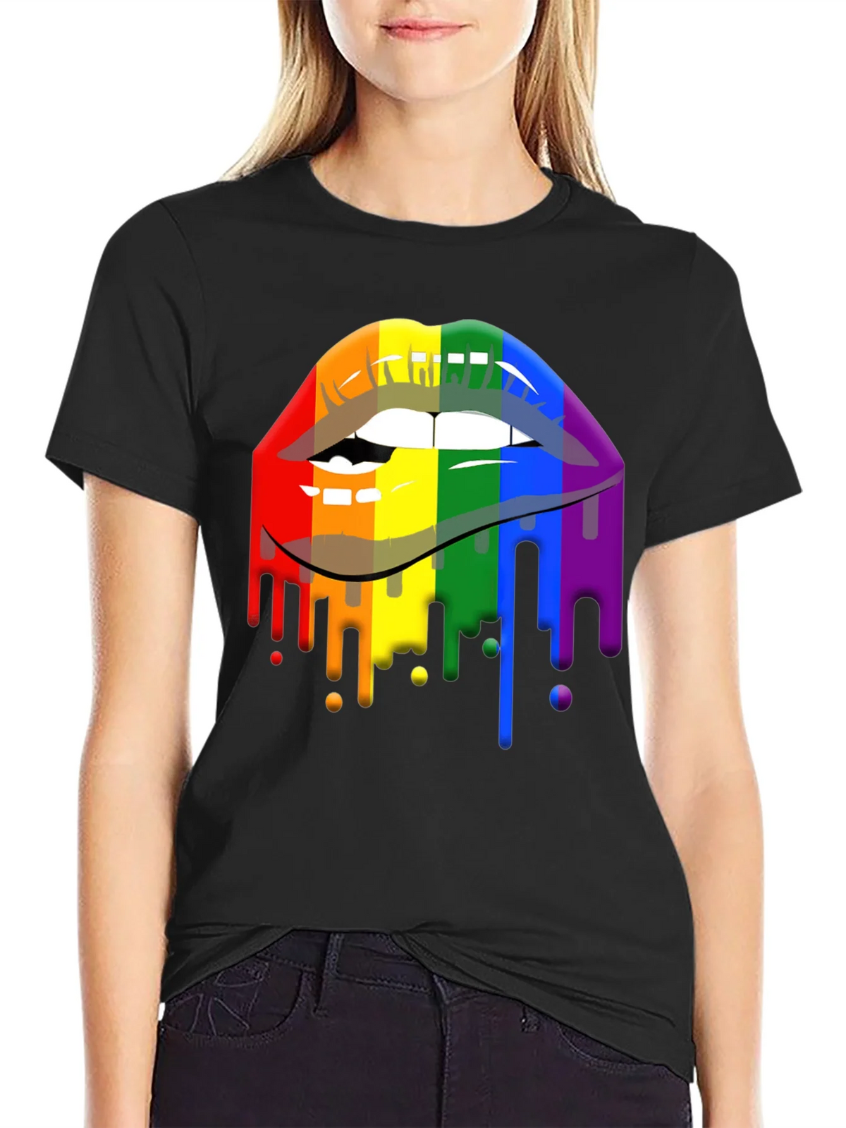 Pride Lips Graphic Tee - Rainbow Drip Design product image 2
