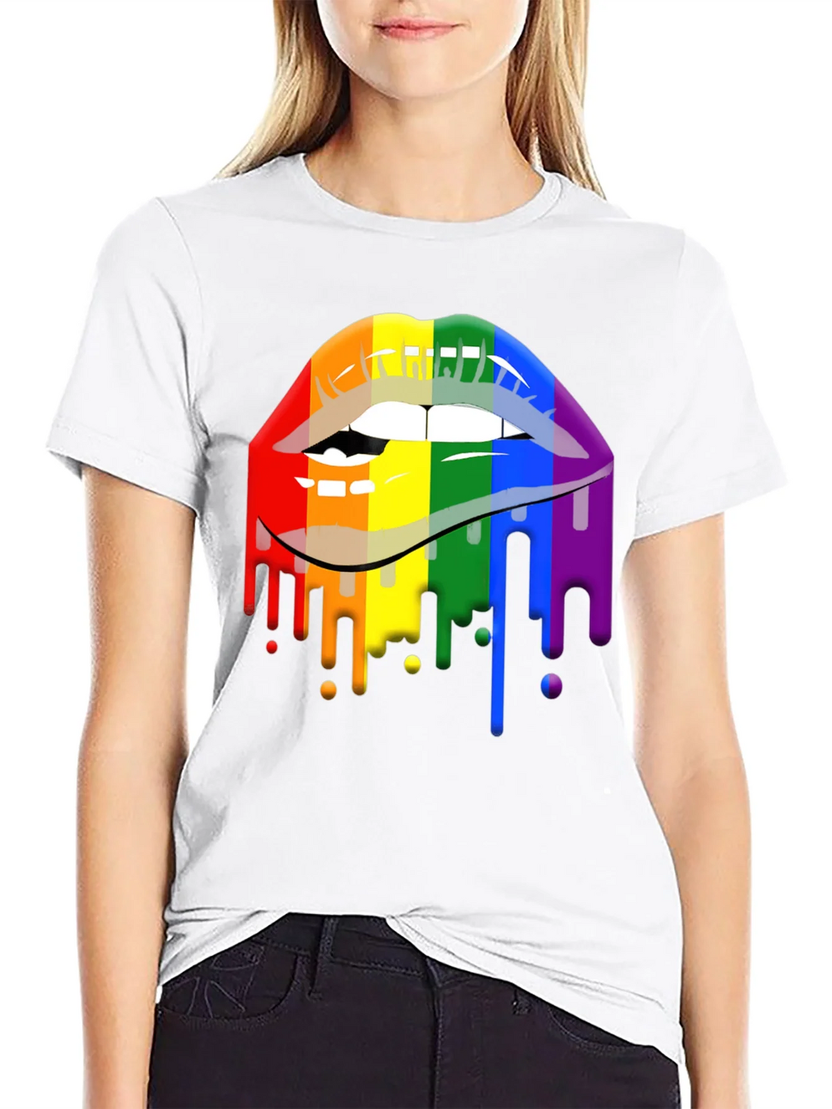 Pride Lips Graphic Tee - Rainbow Drip Design product image 8