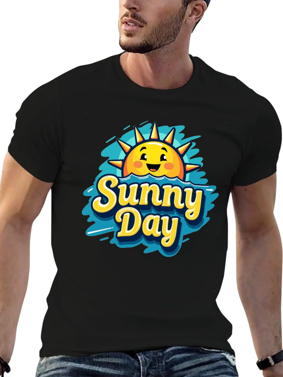 Sunny Day Graphic T-Shirt - Black Cotton Tee product image 2