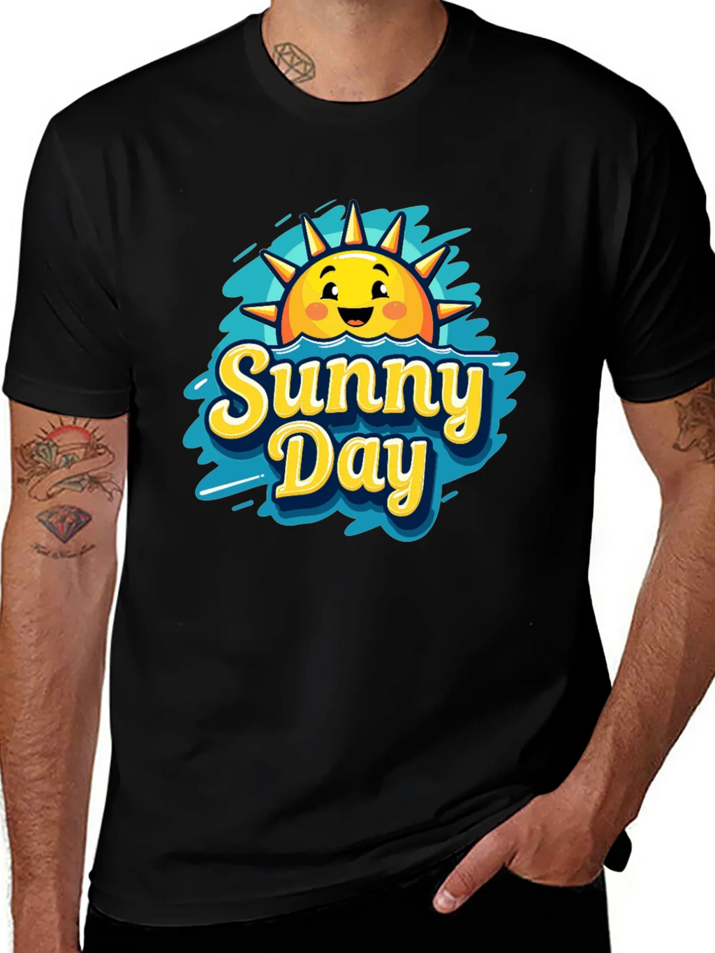 Sunny Day Graphic T-Shirt - Black Cotton Tee product image 1
