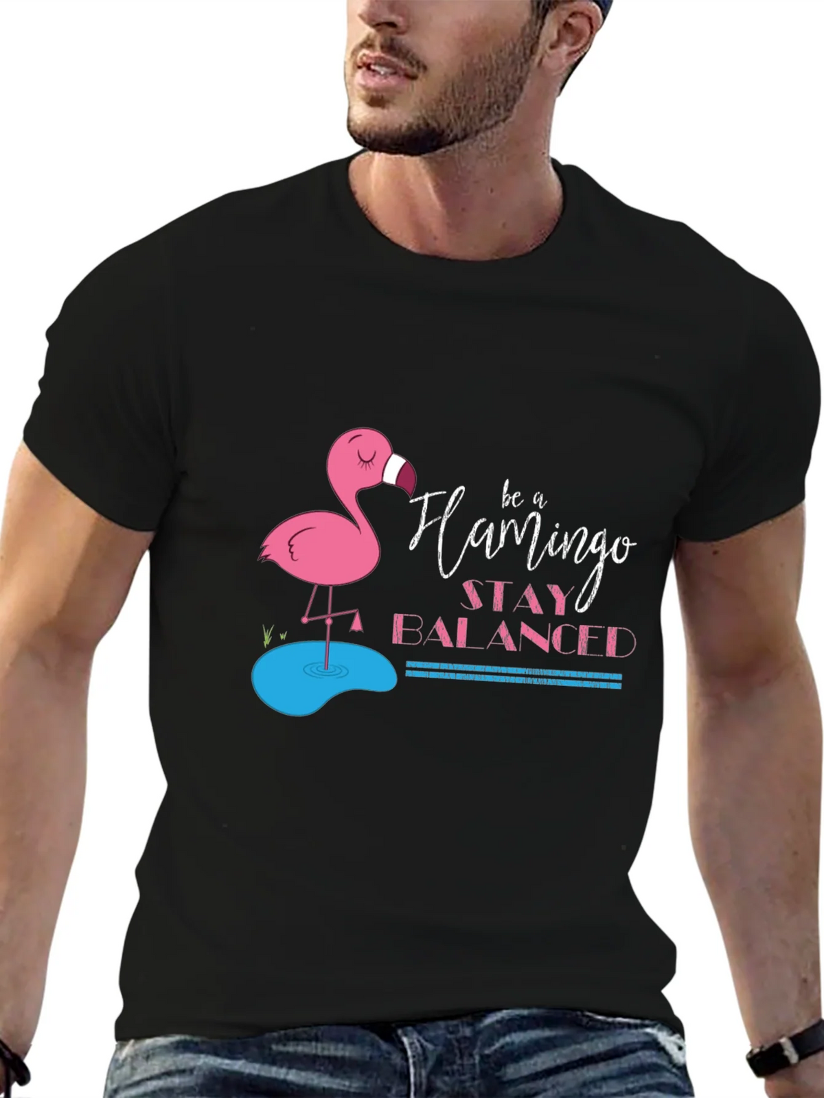 Be a Flamingo Stay Balanced Black T-Shirt product image 2