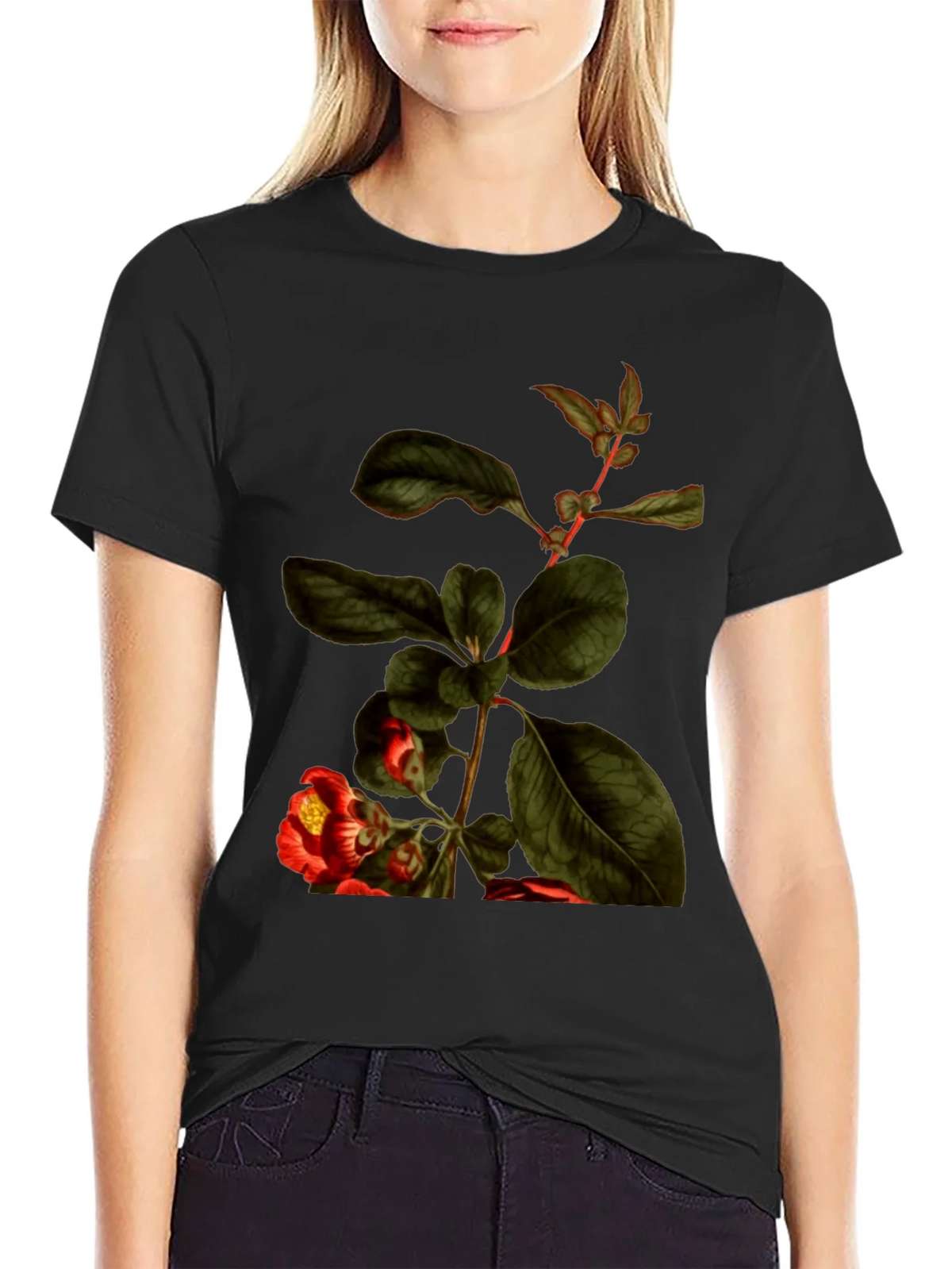 Botanical Print Black T-Shirt - Nature Inspired Tee product image 2