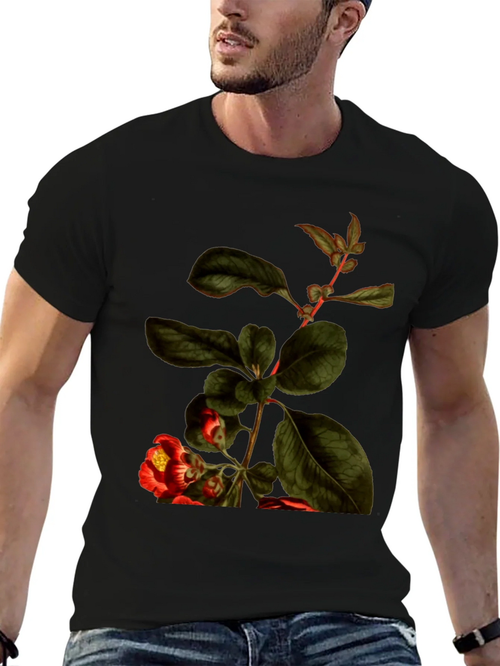 Botanical Print Black T-Shirt - Nature Inspired Tee product image 6