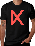 Bold Red Geometric Graphic Print Black T-Shirt product image 1